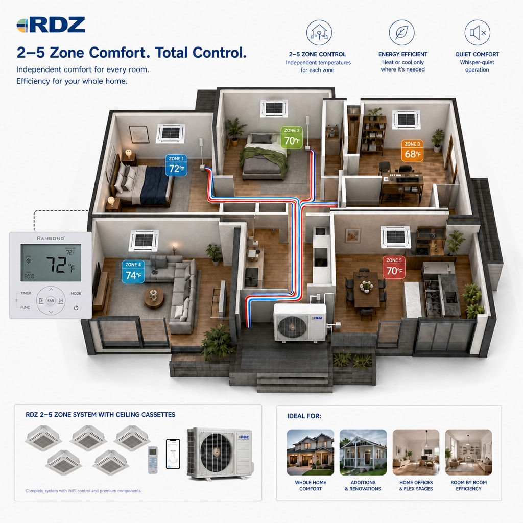 Ramsond RDZ 2 zone 18000-BTU Ductless Mini Split Air Conditioner Heat Pump Included with 230-Volt Sansujyuku sansujyuku.com