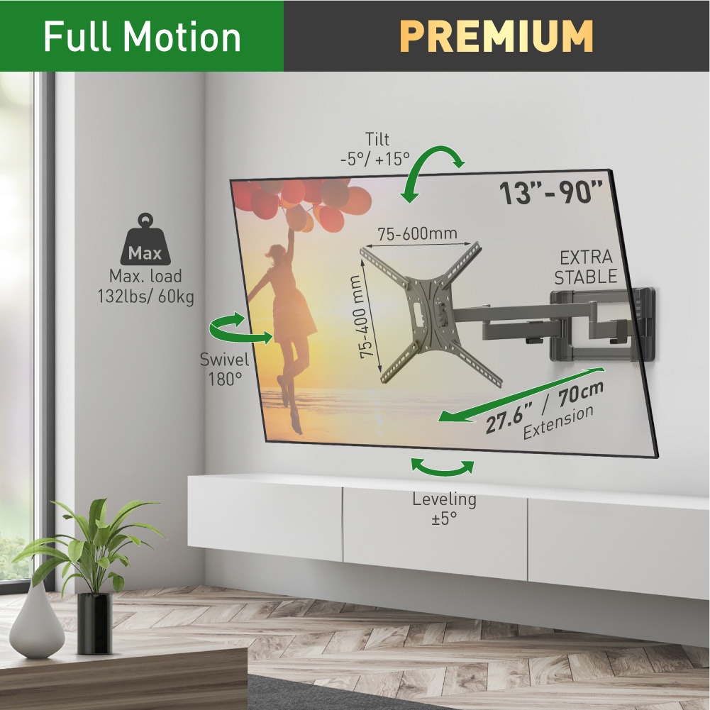 Barkan BM464L TV Mounts Swivel Indoor Wall TV mount Fits TVs up to 90-in ( Hardware Included )