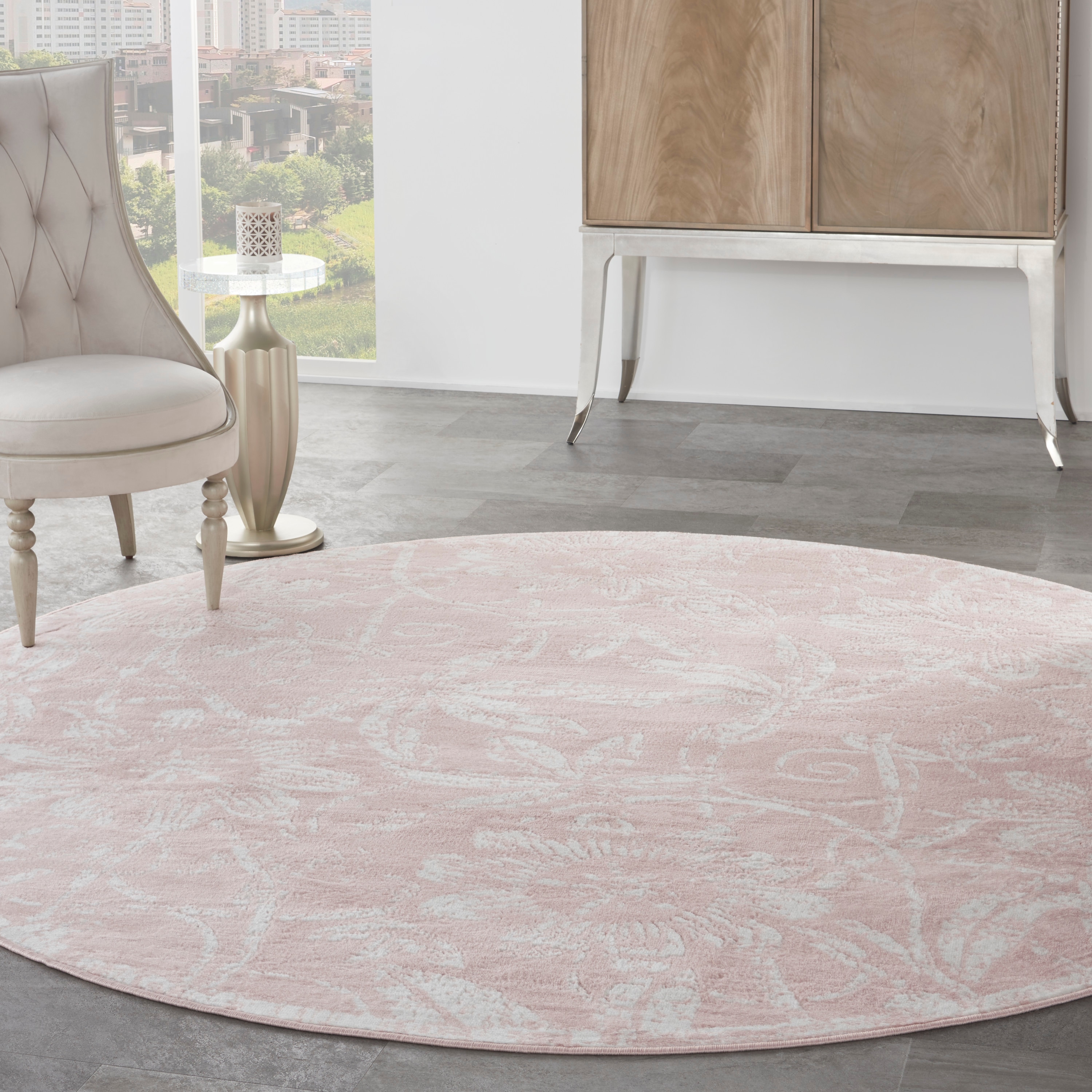 Nourison 99446832290 Whimsicle 8 x 8 (ft) Loomed Polypropylene Pink Round Indoor Floral/Botanical Area rug