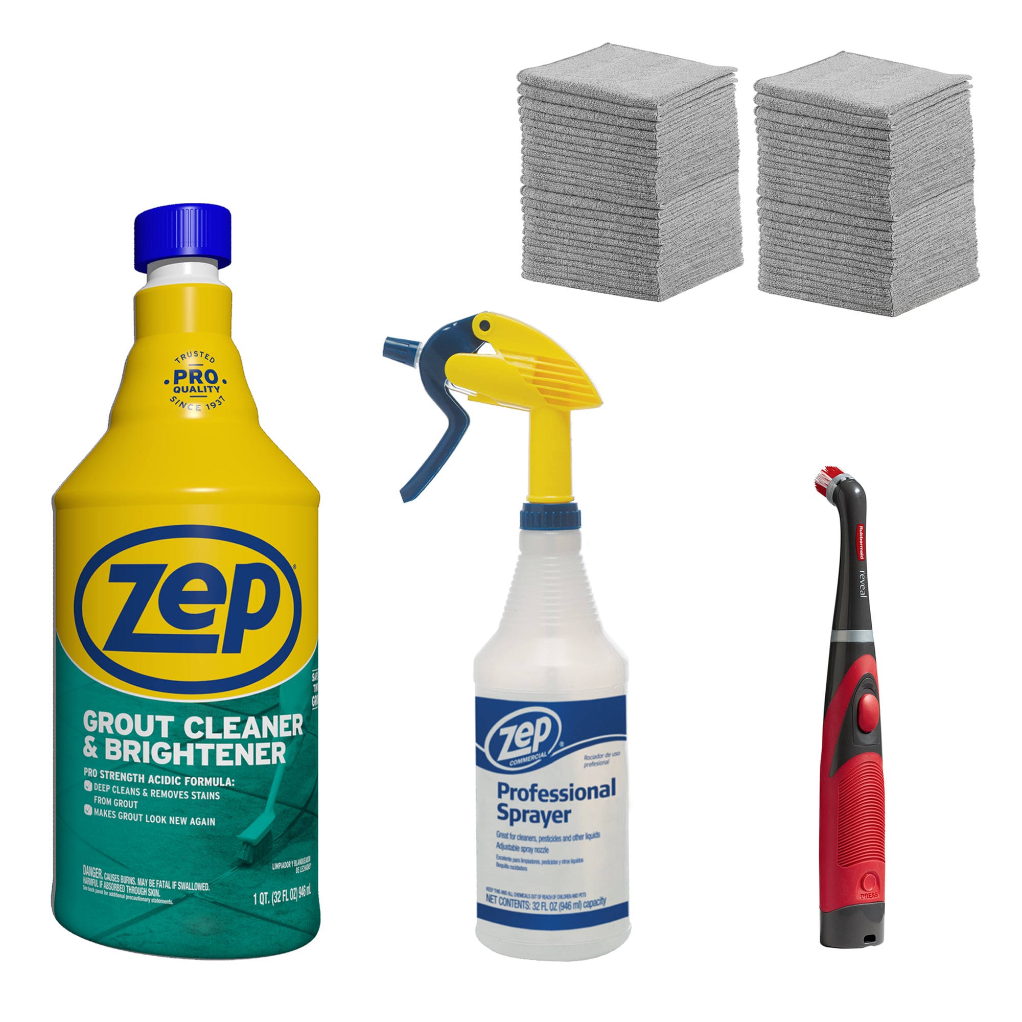 Zep Grout Cleaning Kit with Zep Grout Cleaner and Rubbermaid Cordless  Cleaning Brush (Brush, Cleaner, Spray Bottle, and 50pk Mircofiber Cloth)