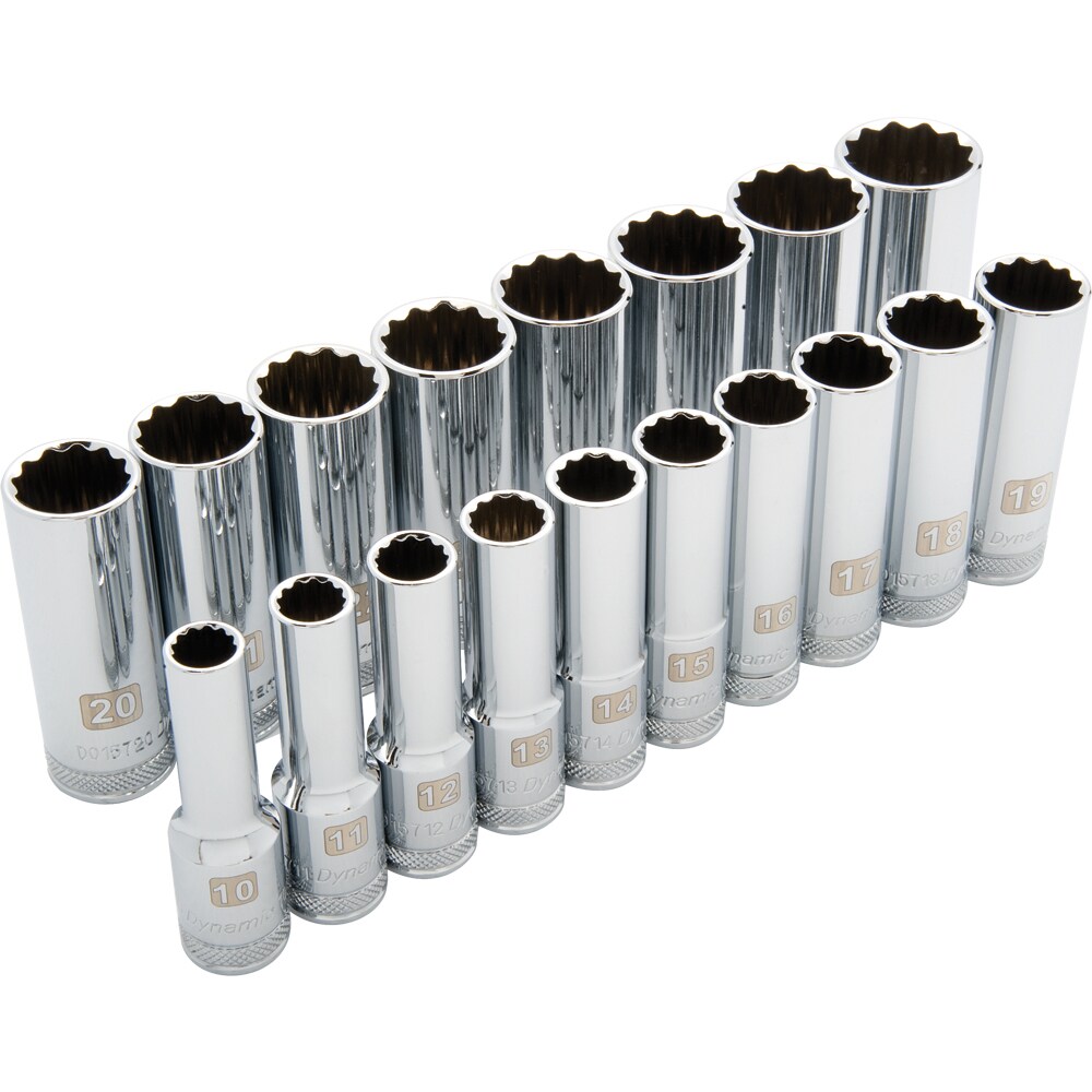 Dynamic D018007 1/2-in Drive Metric Deep Socket Set (18-Pieces)