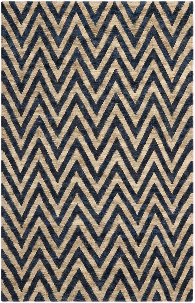 Hand-Knotted Blue and Natural Jute Area Rug