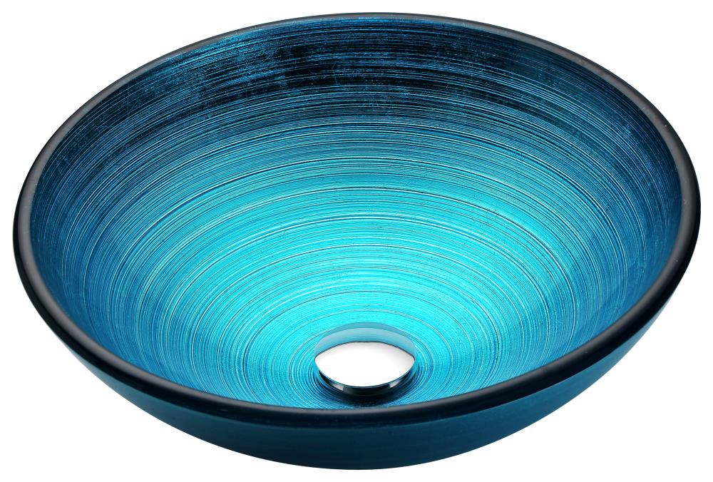 ANZZI LS-AZ8099 Taba Tempered glass Vessel Round Modern Lustrous Blue Bathroom Sink with Drain Included ( 16.5-in x 16.5-in )