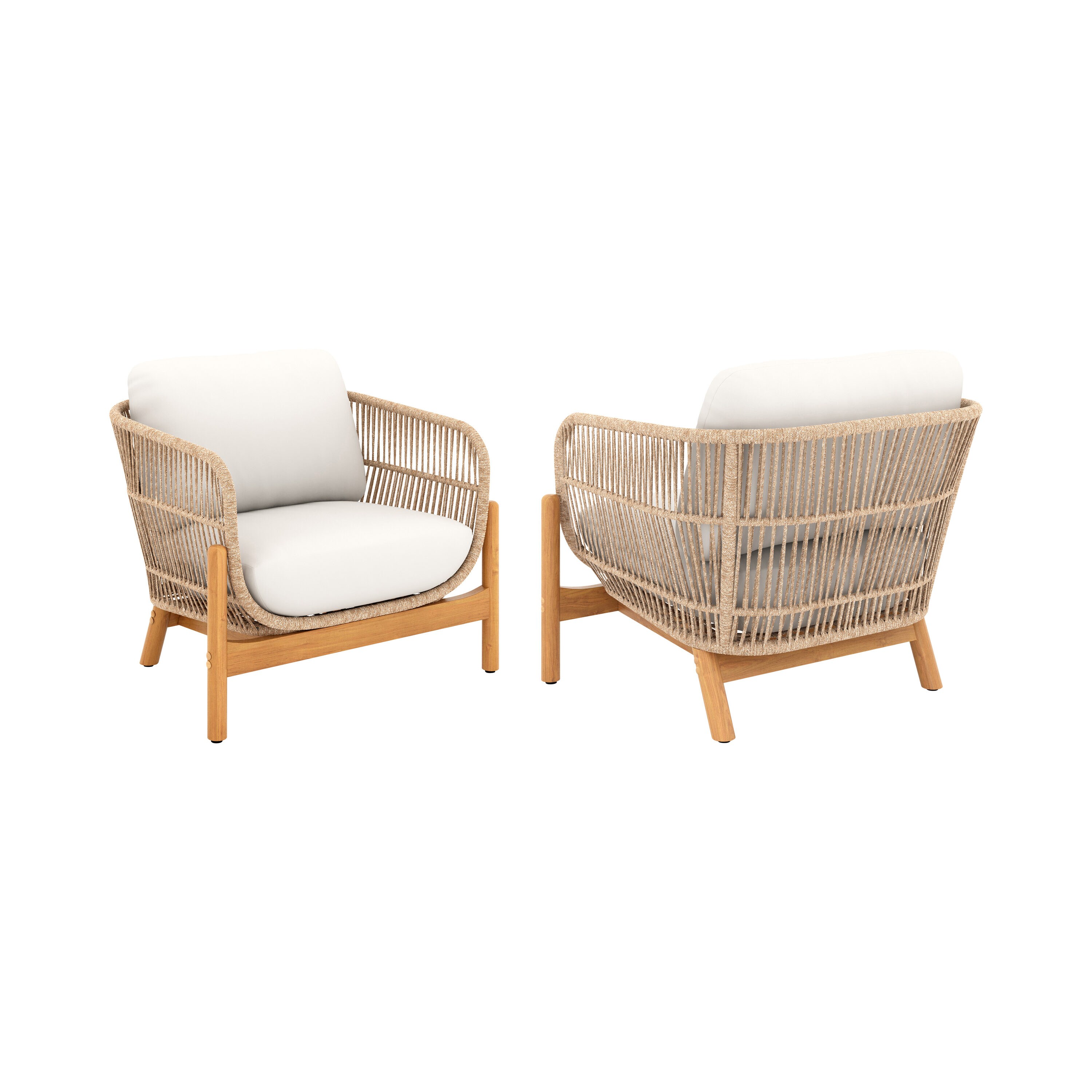 MANHATTAN SQUARE 60-823-2P Solstice Natural Wood Frame Stationary Conversation Chair with Beige Cushioned Seat