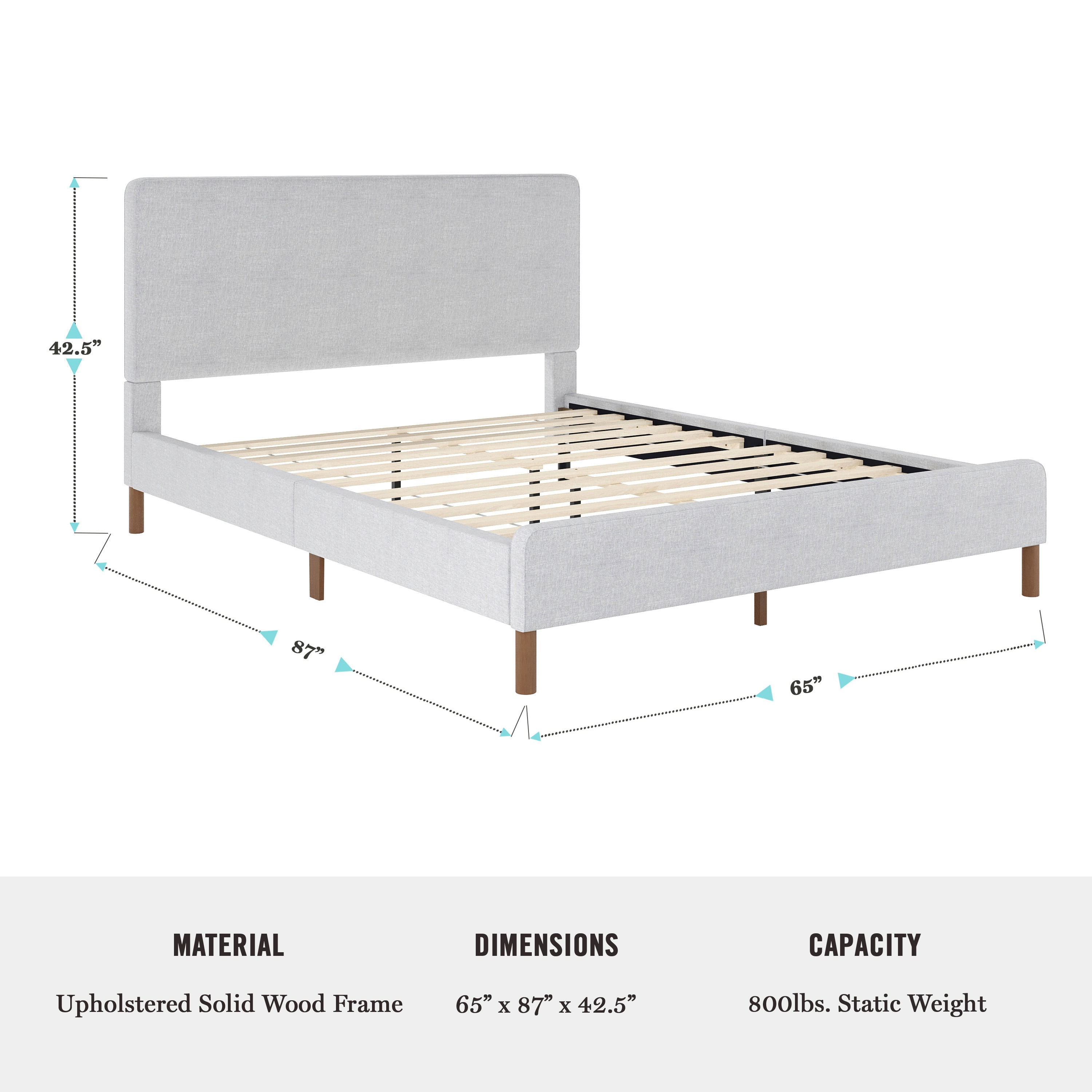 Gray Queen Upholstered Platform Bed with Linen Headboard