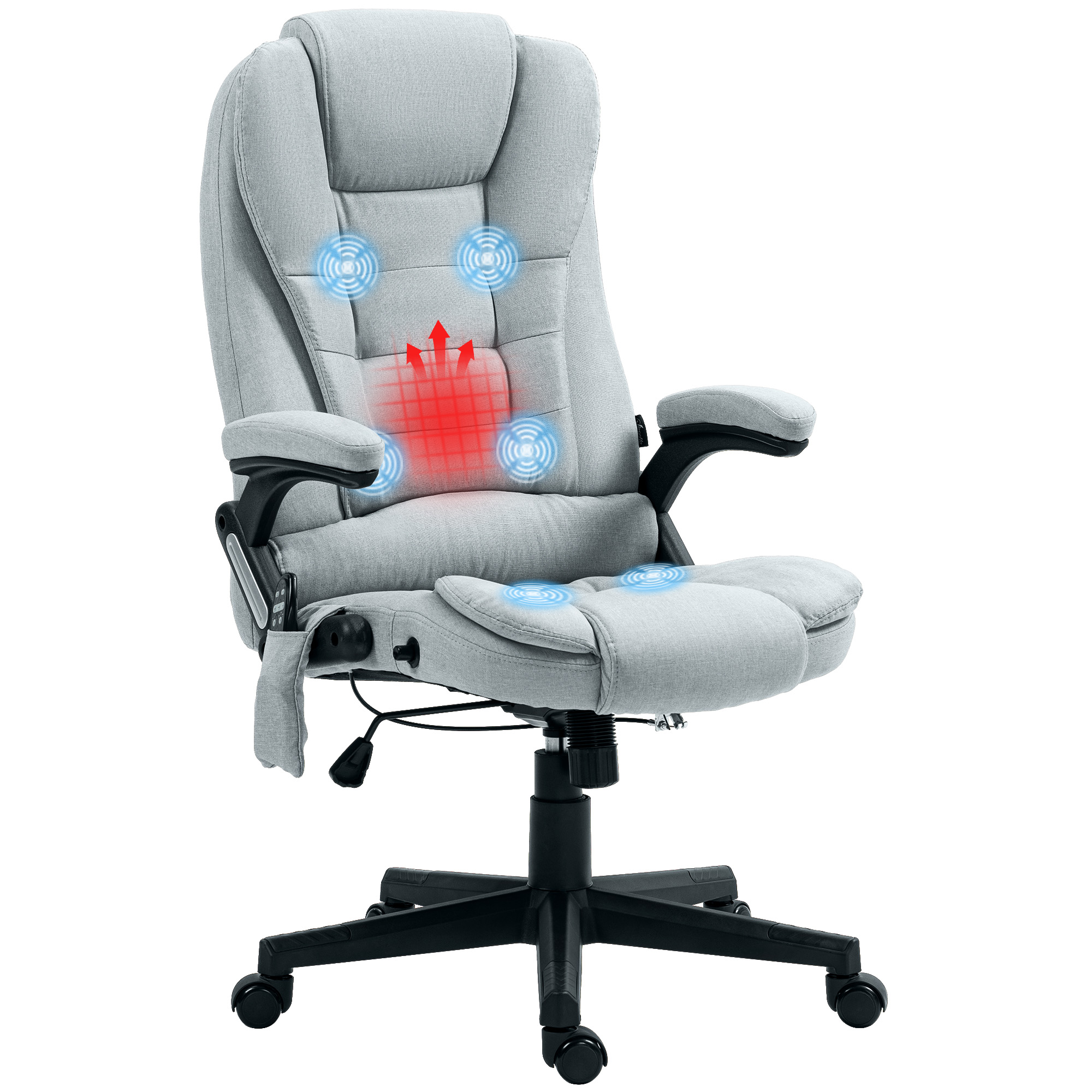 Vinsetto HOMCOM 6 Point Vibrating Massage Office Chair with Heat Linen High Back Executive Office Chair with Reclining Backrest Padded Armrests and Remote Light Gray
