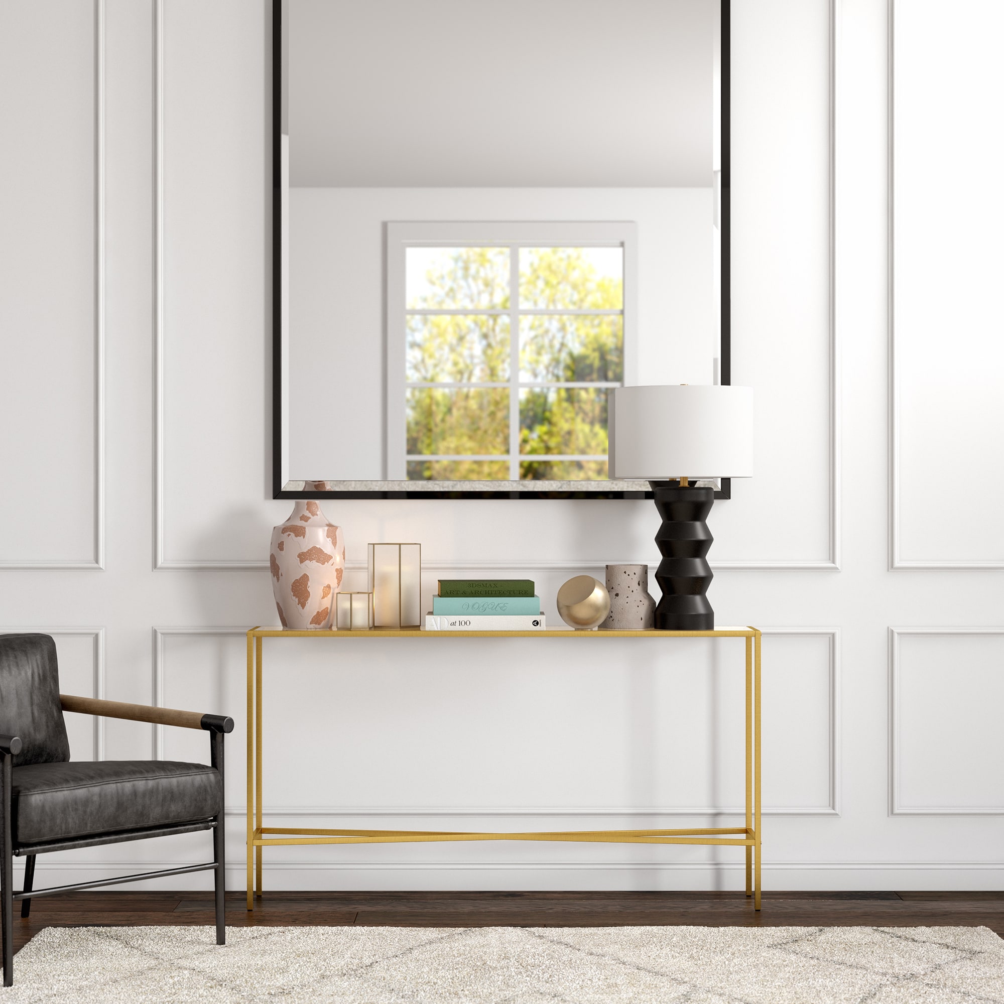 Henley Brass and Glass 55" Industrial Console Table with Storage