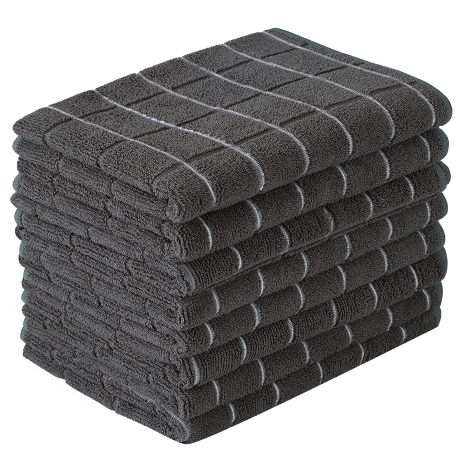 Yichuhaoxi  Microfiber Dish Towels Super Absorbent Lint Free Kitchen Towels Black Lattice Design 8 Pack Oversized 26 x 18 Inch Soft Thick Washable