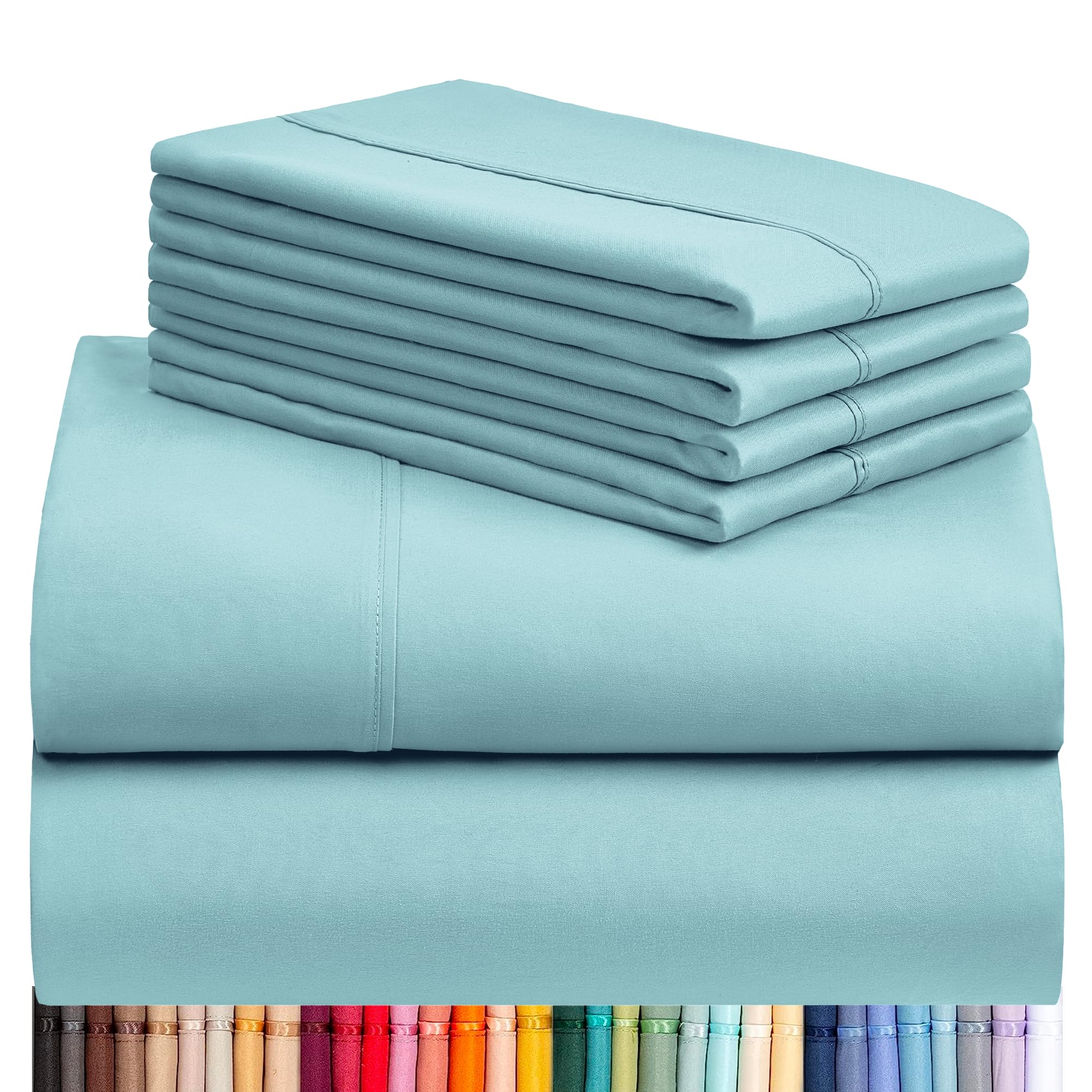 LuxClub B07SFWMM2F 4 PC Aqua California King Silky Soft Cooling Deep Pocket Performance Sheet Set