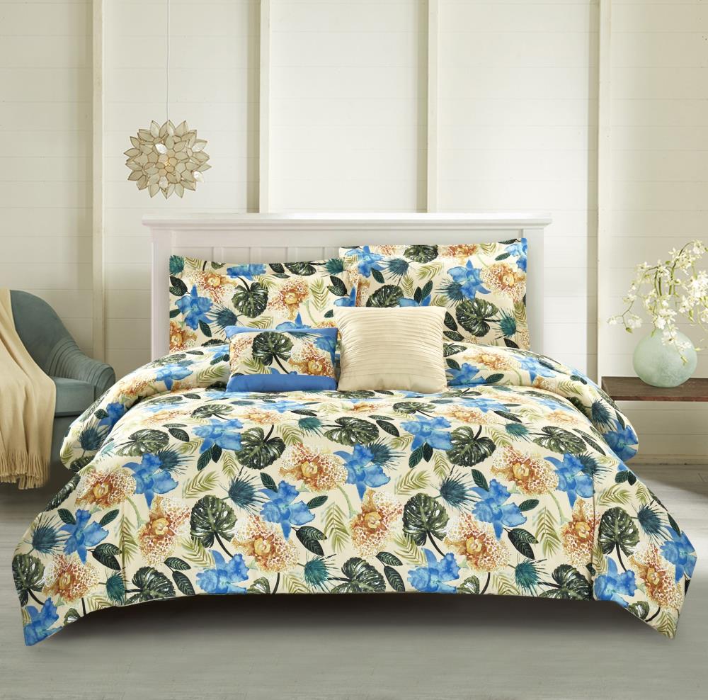 Bloom by Sara Berrenson Lanai 5-Piece Blue King Comforter Set in the ...