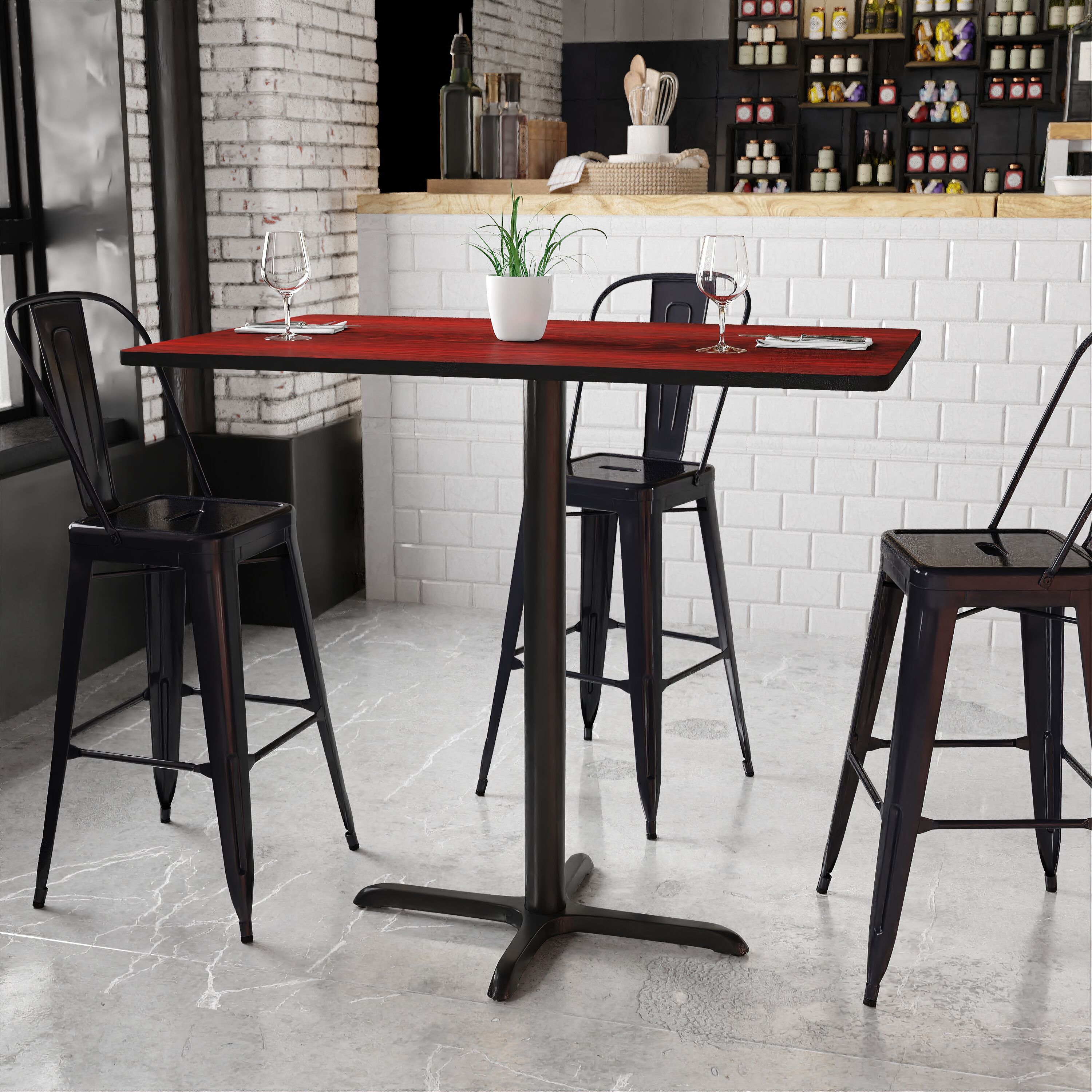 Flash Furniture 889142007685 Mahogany Contemporary/Modern Bar Table, Wood veneer with Black Metal 48-Inches L x 43.13-Inches H