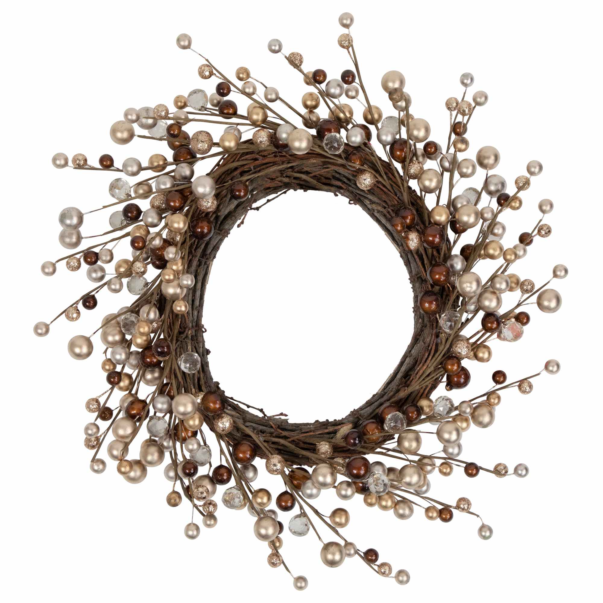 Northlight - Burgundy and Silver Ball Christmas Ornament Twig Wreath 20-Inch Unlit