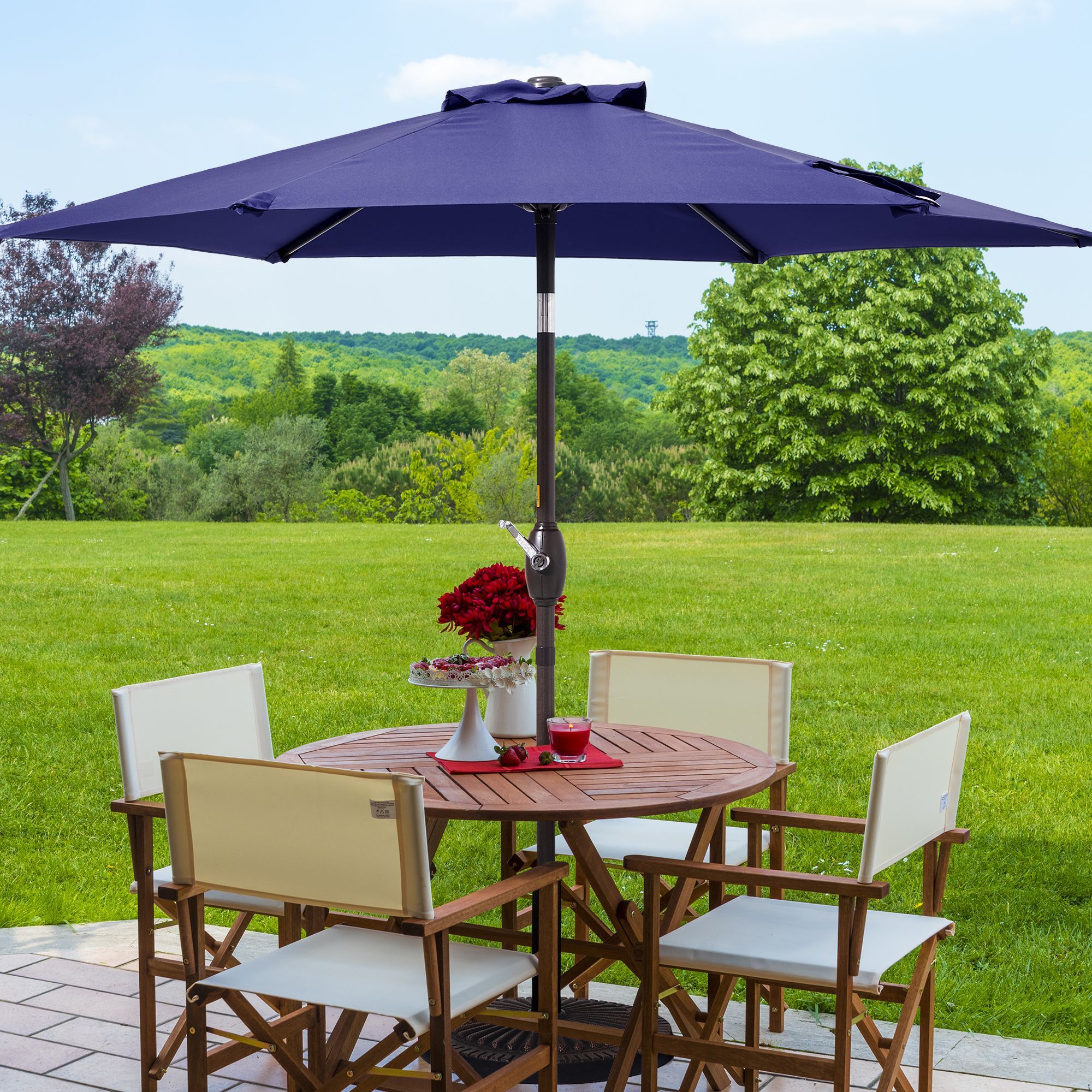 Sonkuki SD-90NY 7.5-ft Steel Blue Push-button Tilt Market Patio Umbrella