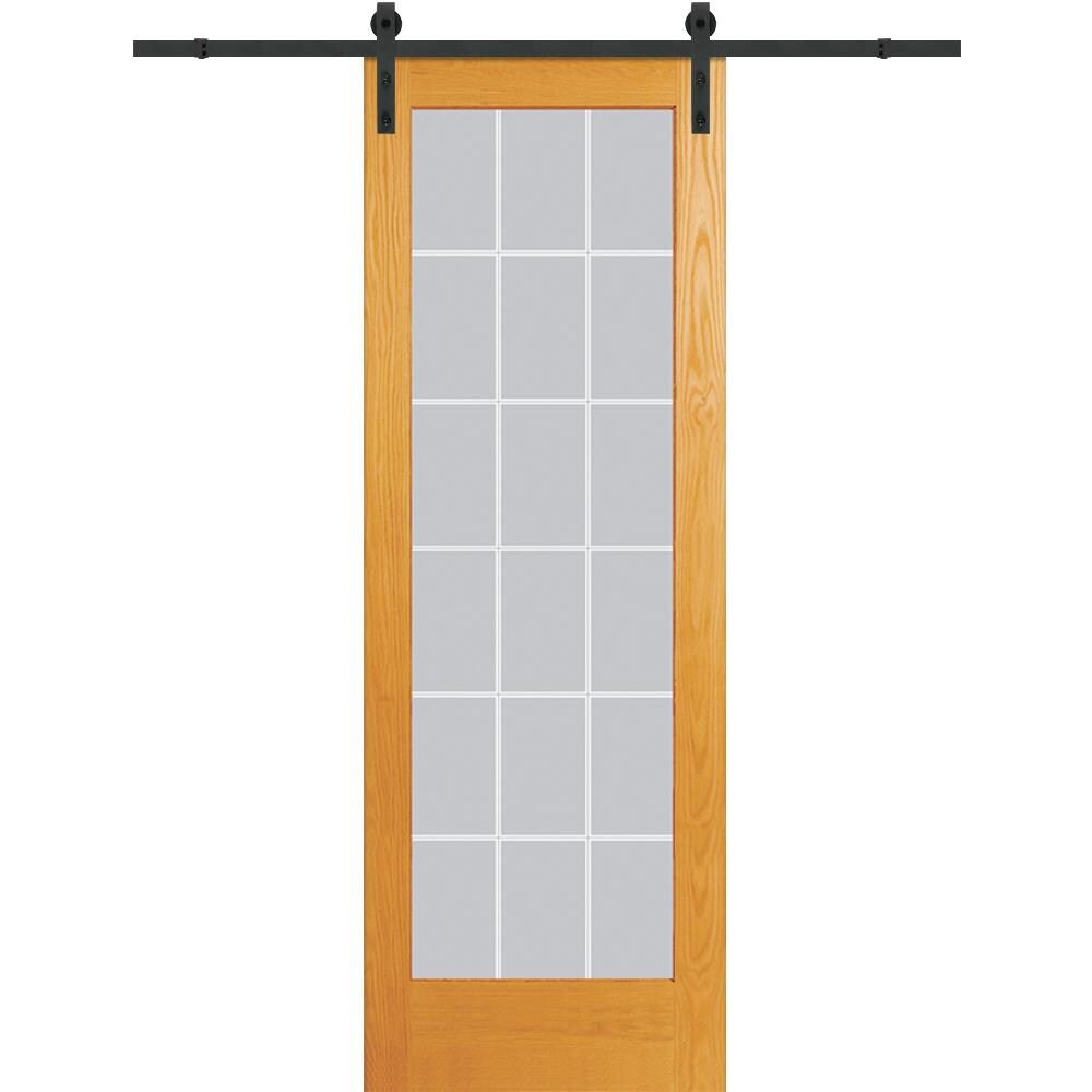 MMI DOOR ZL20156 36-in x 96-in Unfinished Pine Clear Glass Solid Core Unfinished Pine Veneer Single Barn Door (Hardware Included)