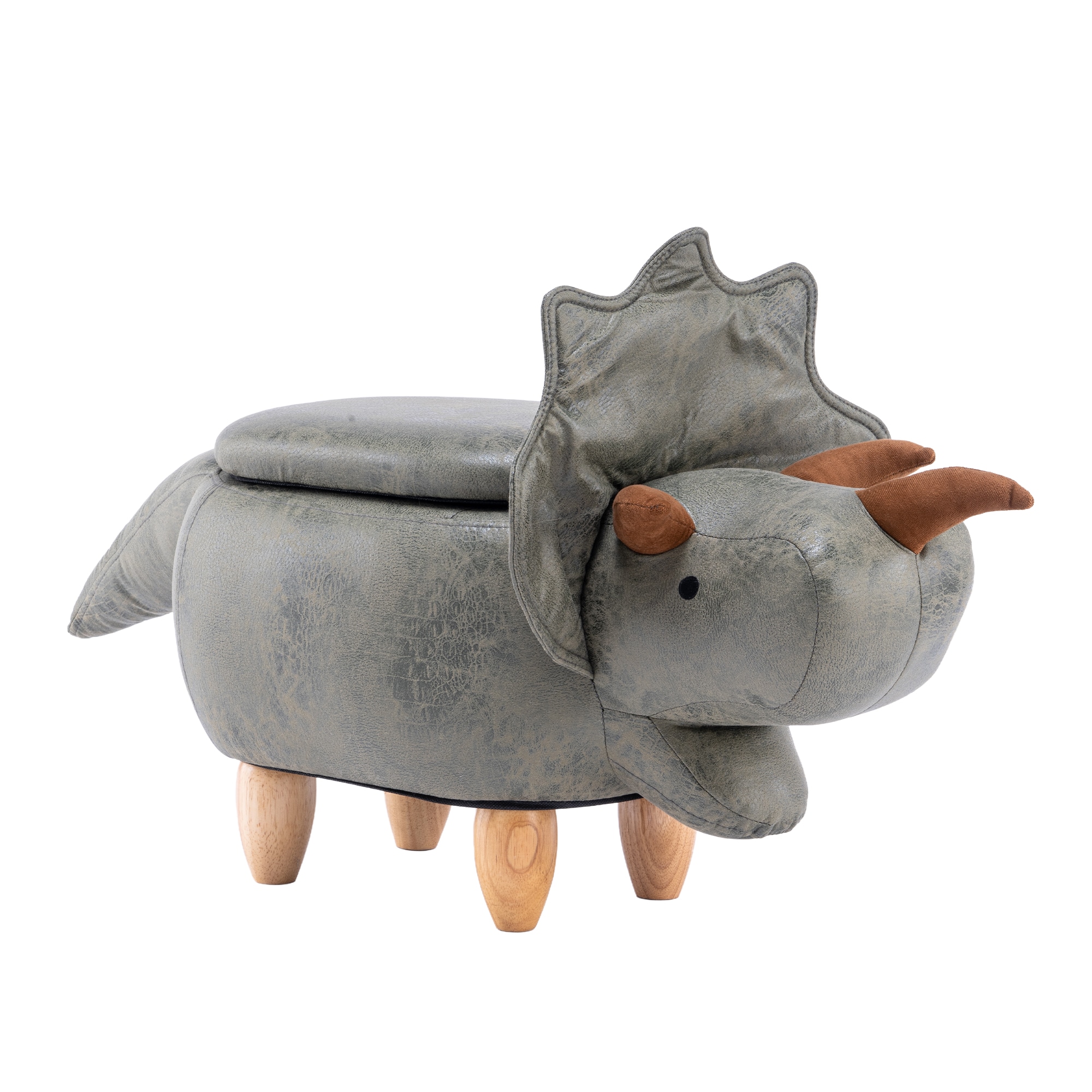 Home 2 Office Animal Dinosour Casual Green Soft Faux leather Oval Storage Ottoman