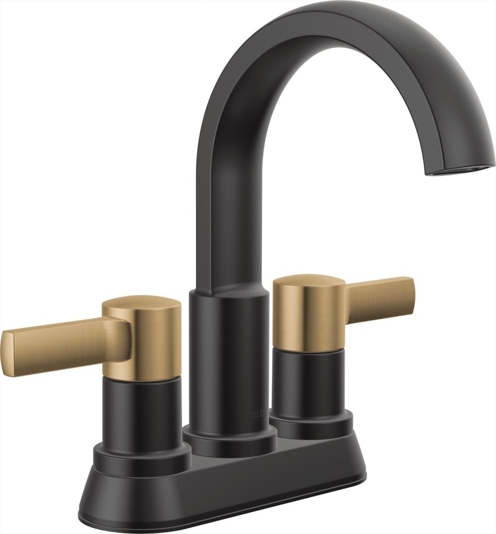 Delta 25855LF-GZ Albion Matte Black Champagne Bronze 4-in centerset 2-handle WaterSense High-arc Residential Handle Bathroom Sink Faucet with Drain