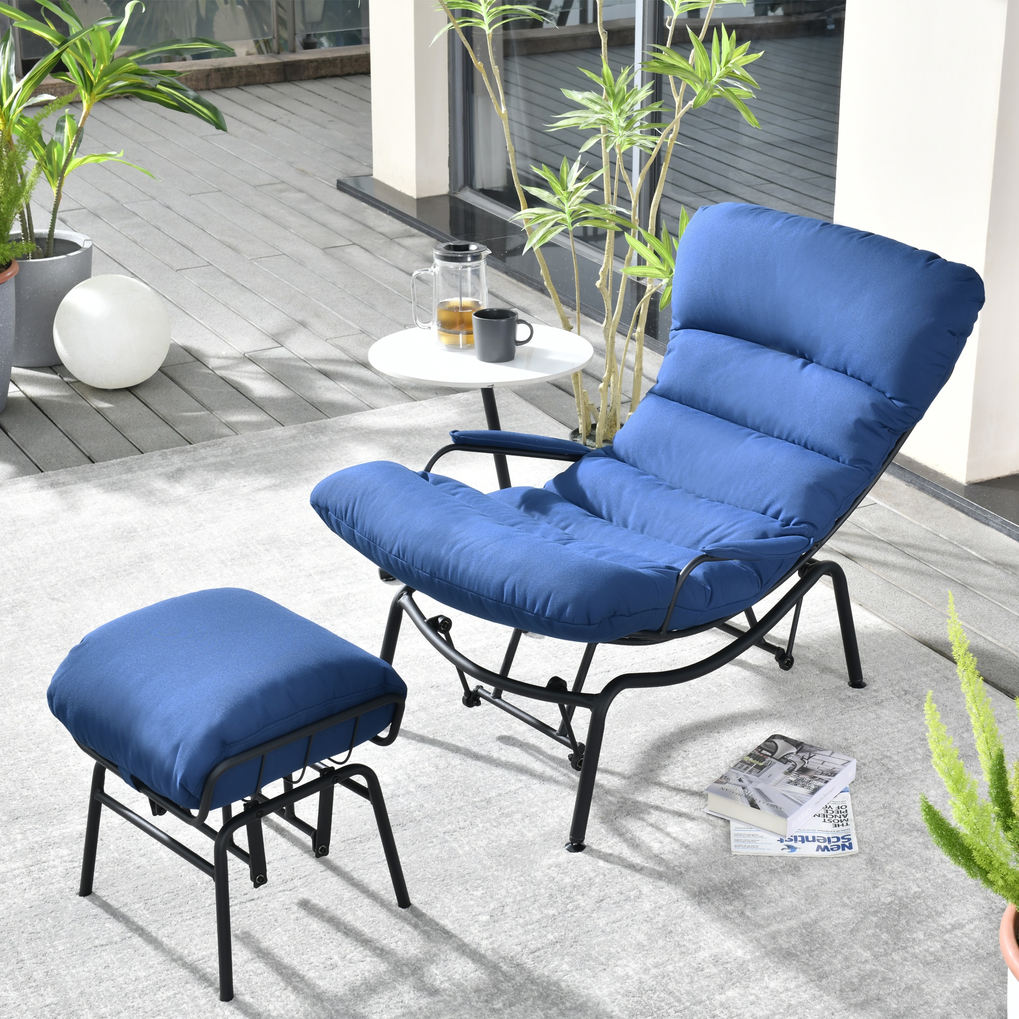 Ovios FYTL-700A Black Metal Frame Rocking Chair with Navy Cushioned Seat