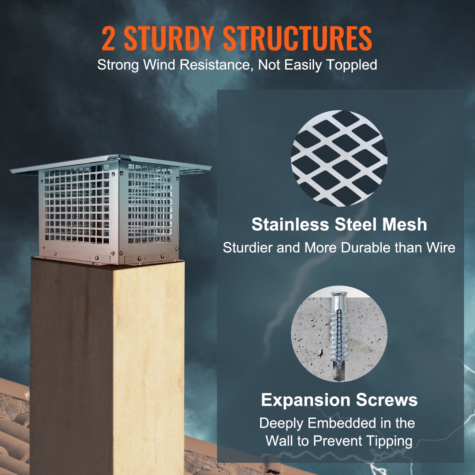 Silver Stainless Steel Square Chimney Cap with Mesh Cover