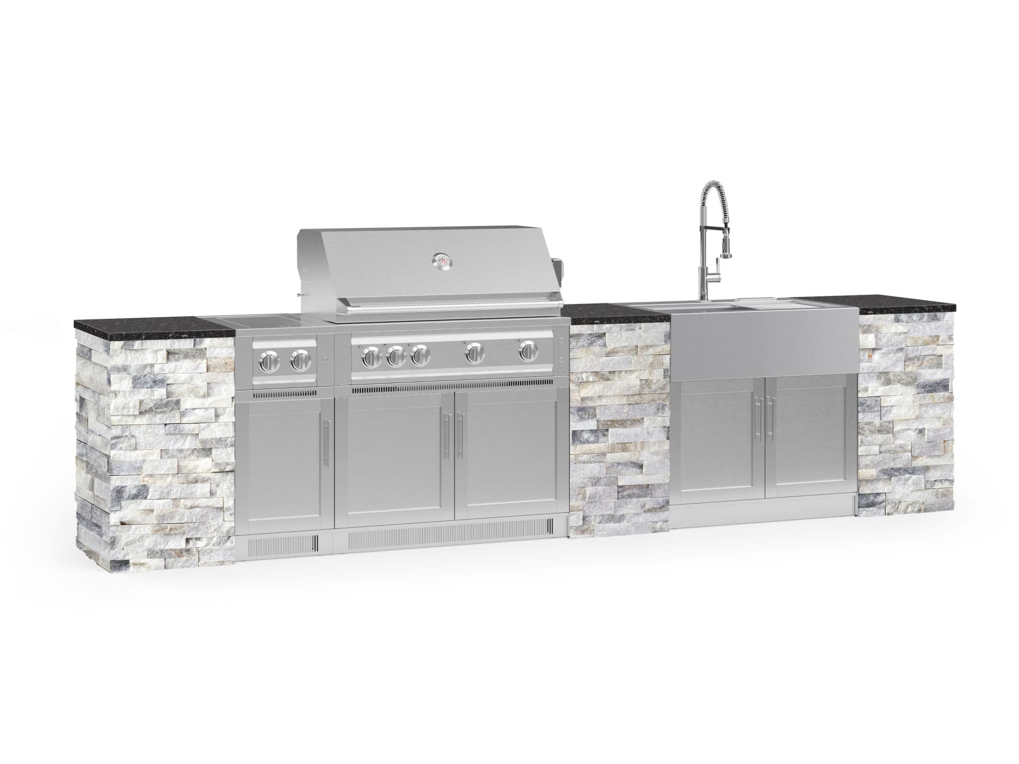 NewAge Products 69300 Signature Series Cabinets Platinum Grill 11 -Piece 149.16-in W x 25.5-in D x 58.64-in H Modular Outdoor Kitchen Set 7 Burners