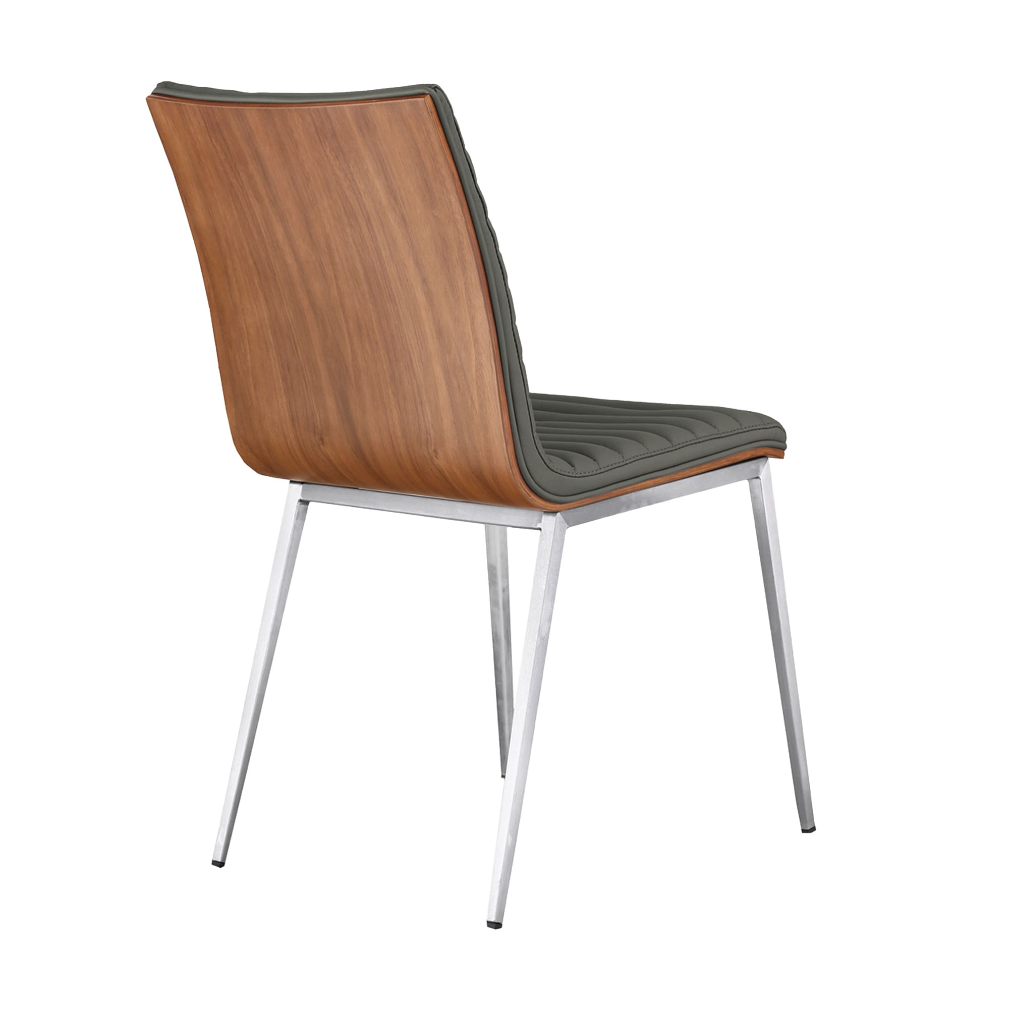Gray Faux Leather Upholstered Side Chair with Walnut Back and Metal Legs