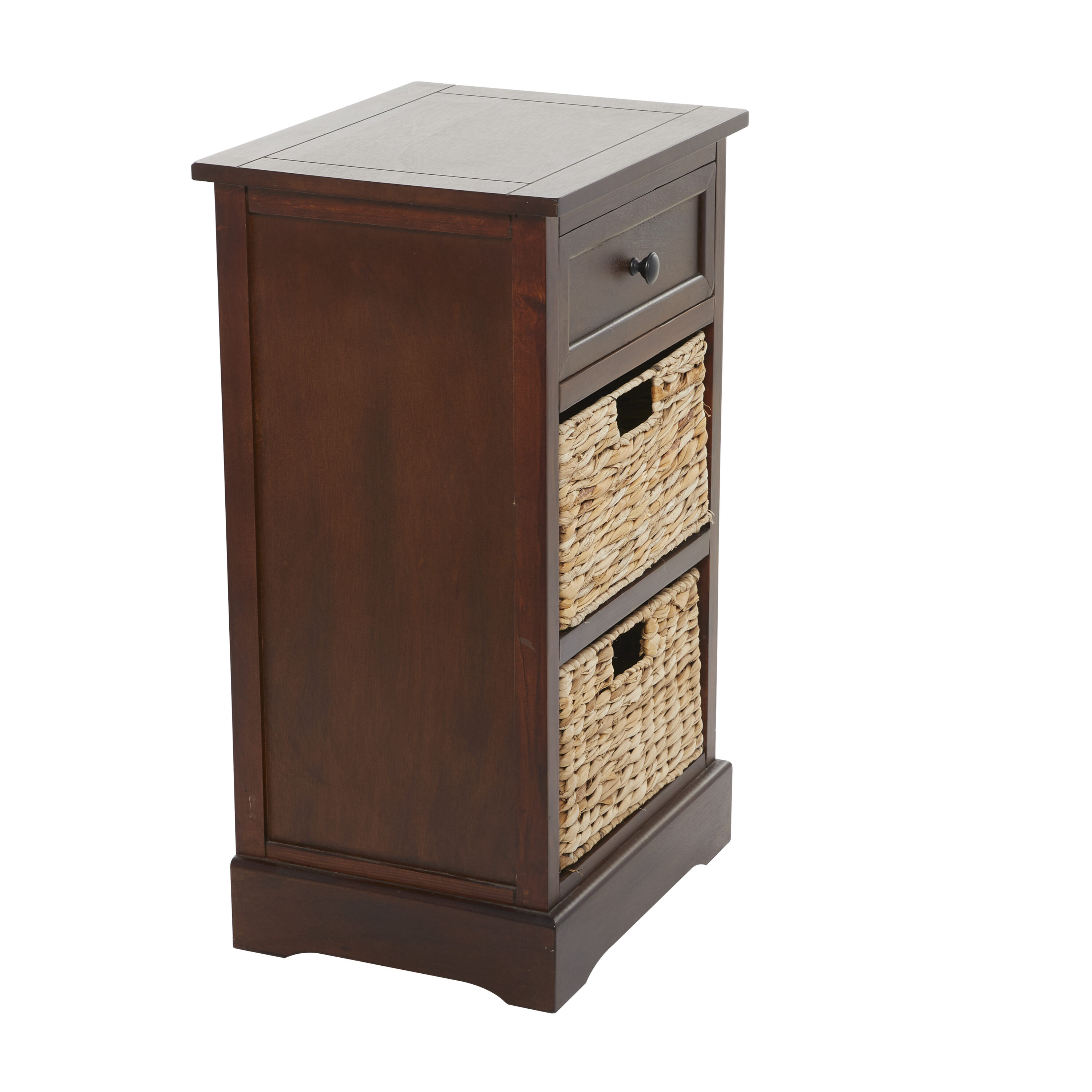 Elegant Brown Wooden Side Chest with Wicker Drawers - 33" x 20.5"
