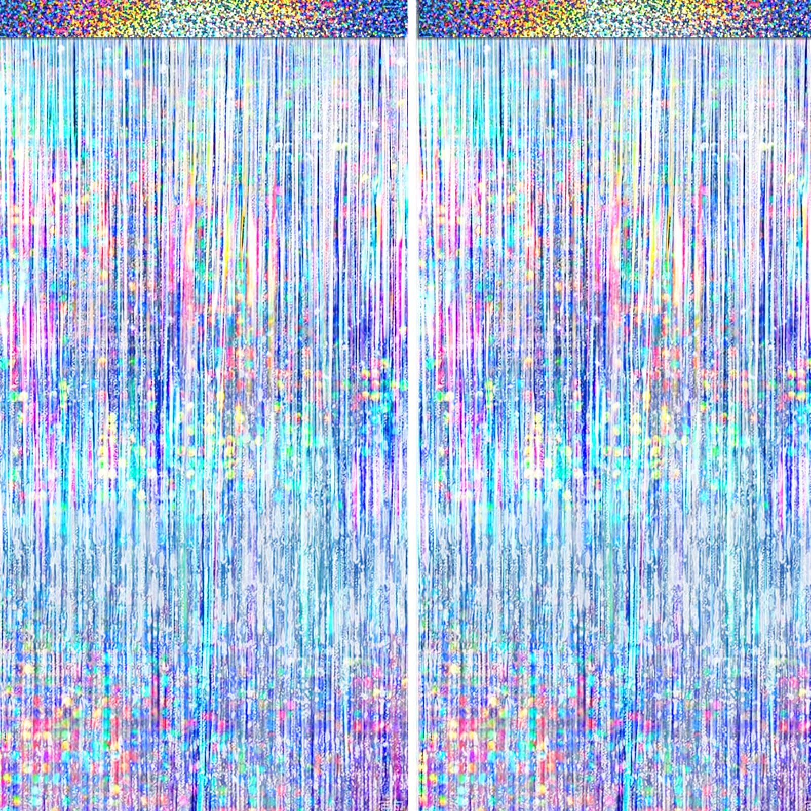 Yichuhaoxi  4 pack silver foil fringe curtain metallic tinsel backdrop holographic shimmer for birthday wedding baby shower disco party