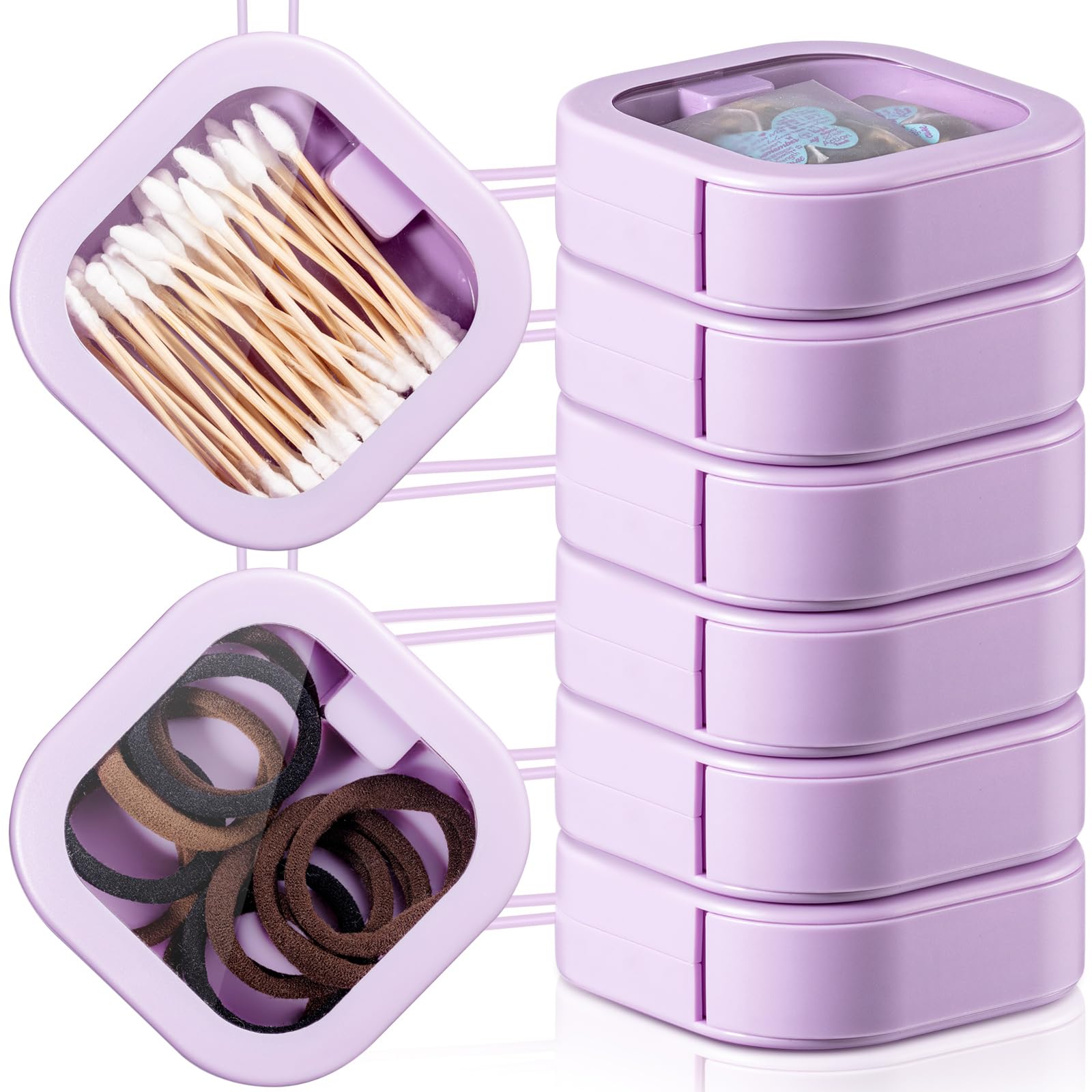 Aoibox  Set of 6 Portable Purple Hair Tie and Small Accessories Organizers with Stackable Design and Handle