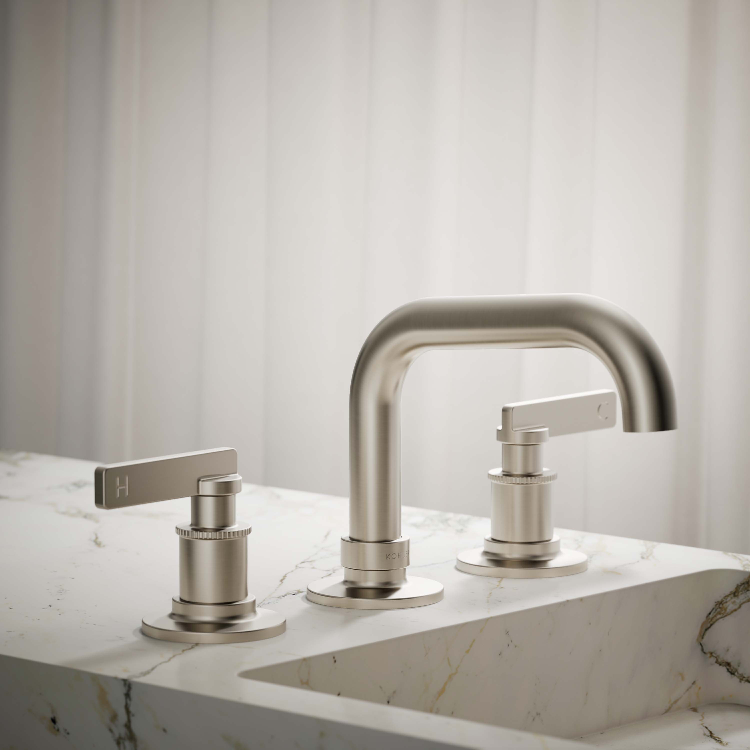 KOHLER 35908-4N-BN Castia by Studio McGee Vibrant Brushed Nickel Widespread 2-handle Low-arc Residential Handle Bathroom Sink Faucet with Drain