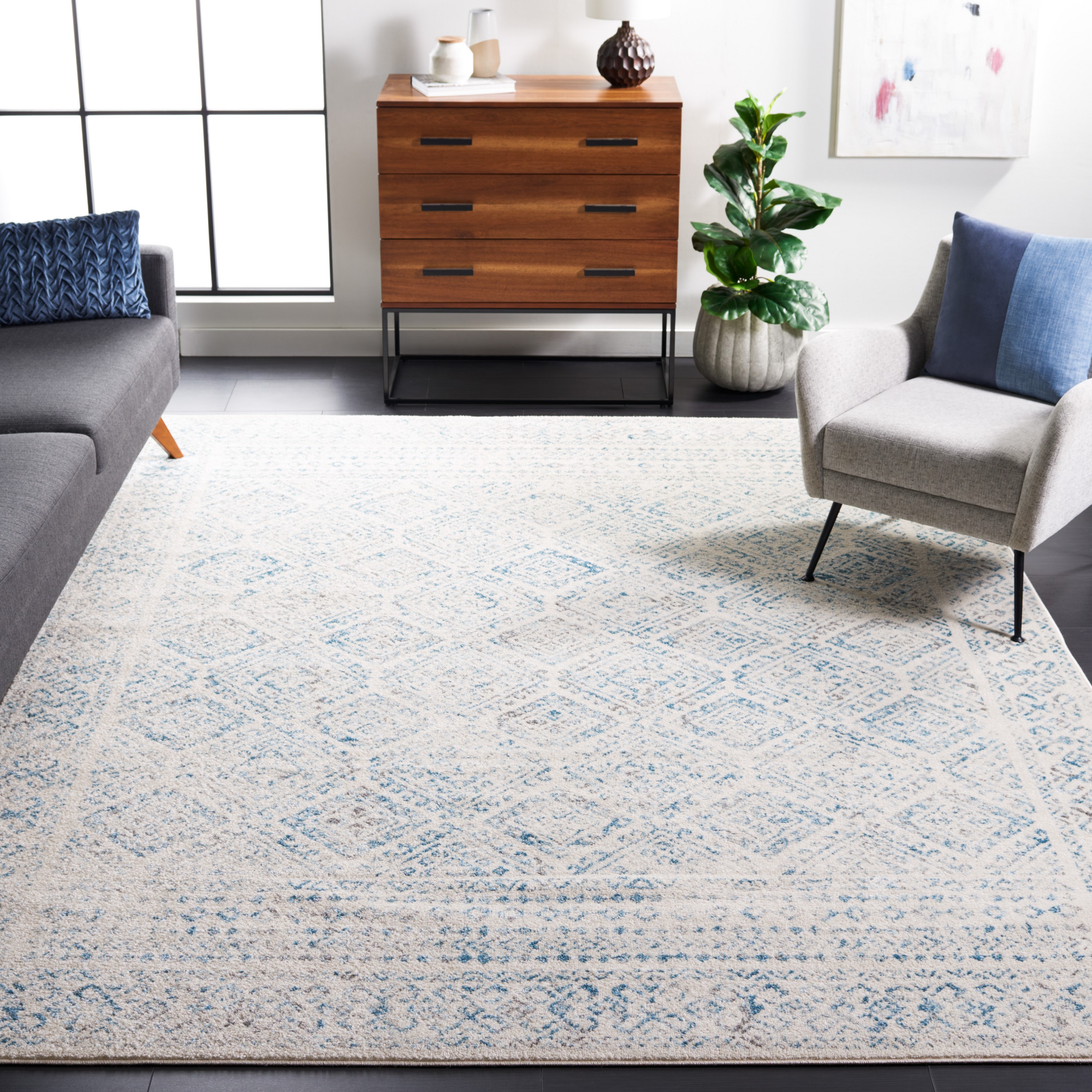 Safavieh TUL264B-10 Tulum Virden 10 x 13 (ft) Loomed Polypropylene Ivory/Turquoise Rectangular Indoor Distressed/Overdyed Bohemian/Eclectic Area rug
