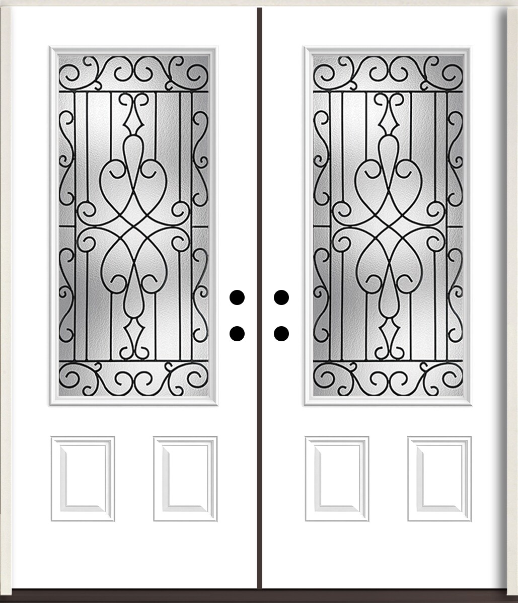 RELIABILT LO964131 Wyngate 72-in x 80-in x Fiberglass 3/4 lite Right-hand inswing Modern White Paint Painted Prehung Double Front Door Insulating core