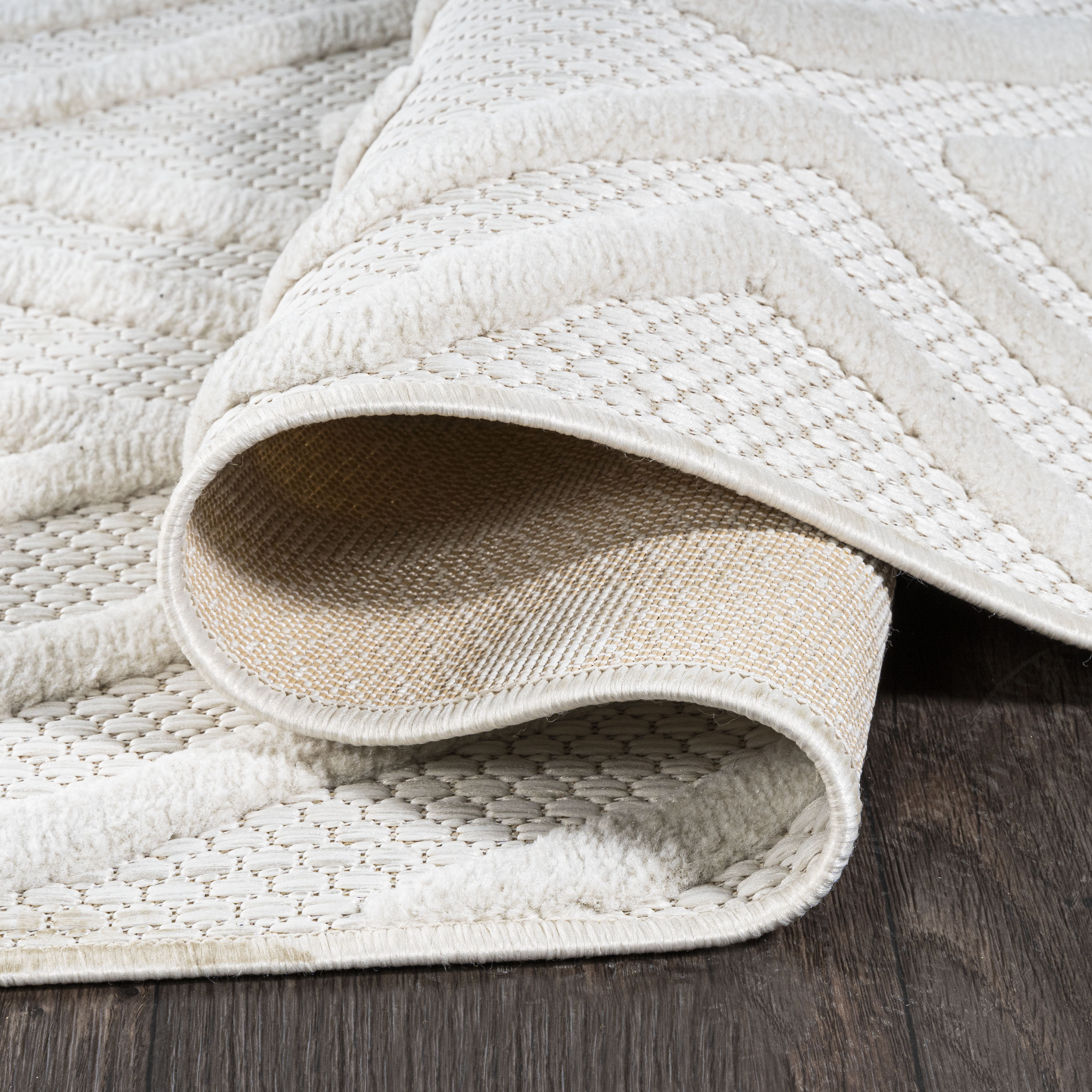 Ivory Diamond Synthetic 4' x 6' Flat Woven Handmade Rug