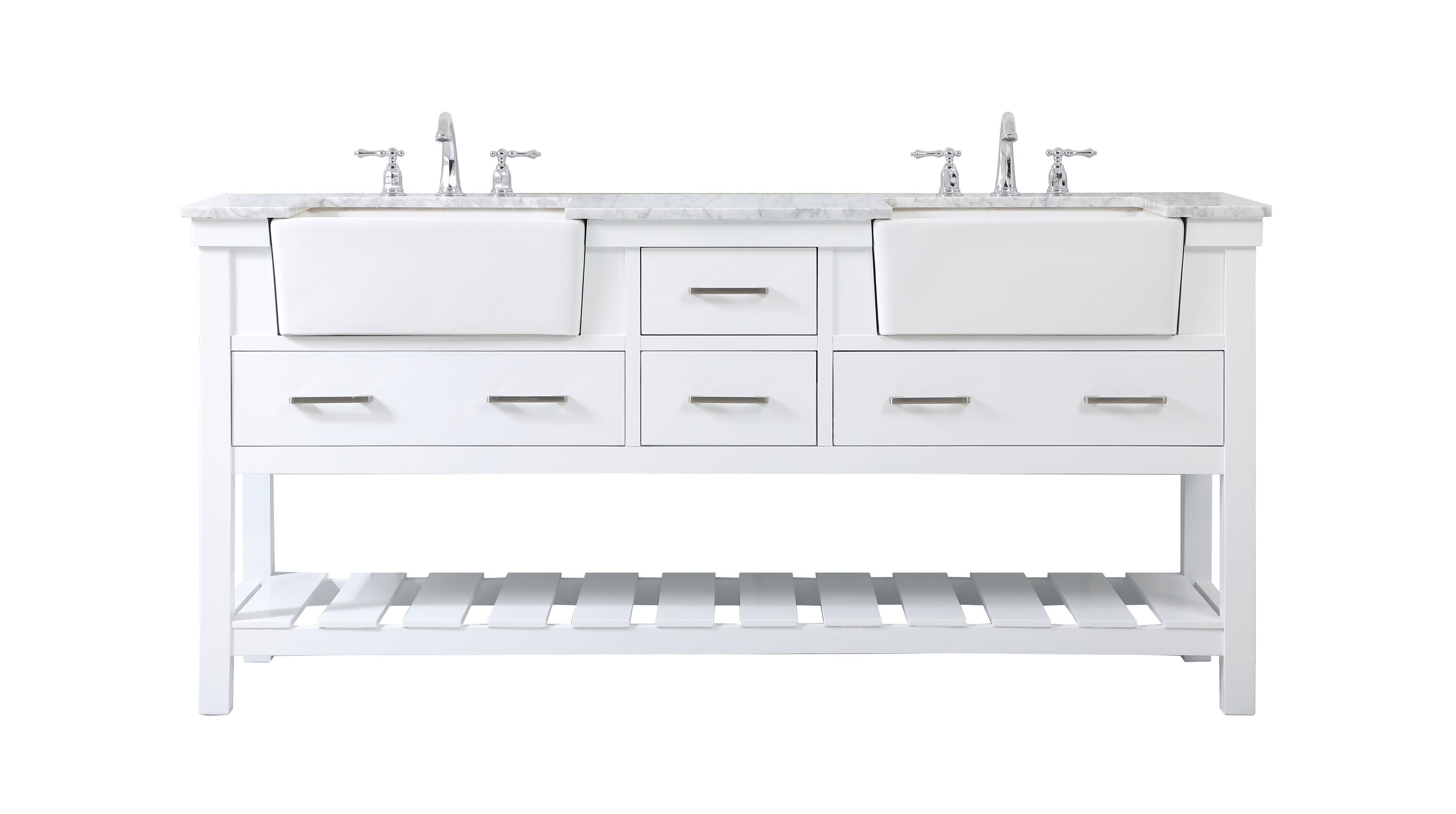 Elegant Decor HF180516DWH Home Furnishing 72-in White Farmhouse Double sink Bathroom Vanity with Carrara White Marble Top