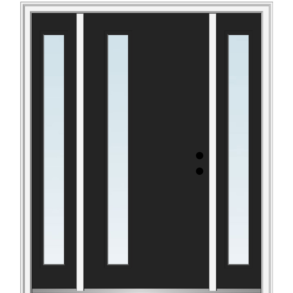 MMI DOOR ZZ348643L 64-in x 80-in x 6-9/16-in Fiberglass Pulse lite Left-hand inswing Black Painted Prehung Front Door with Sidelights with Brickmould Insulating core