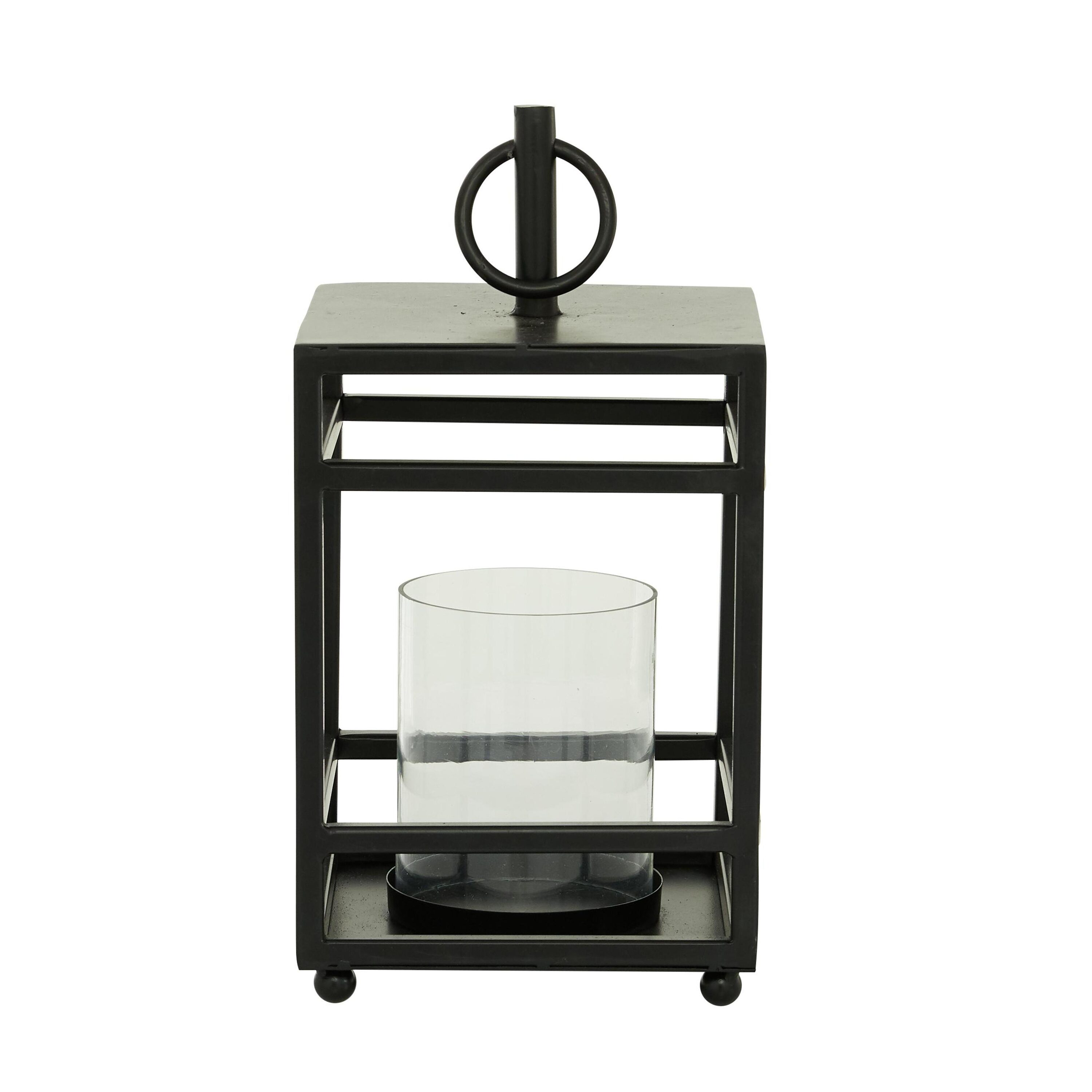Contemporary Matte Black Metal & Glass Tabletop Lantern