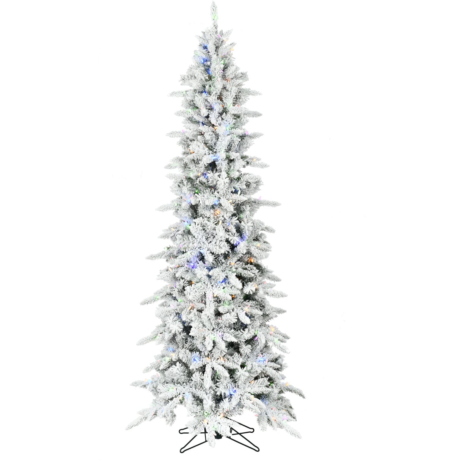 Fraser Hill Farm FFMPS075-6SN 7.5-ft Mountain pine Pre-lit Slim Flocked Artificial Christmas Tree with Color Changing LED Lights