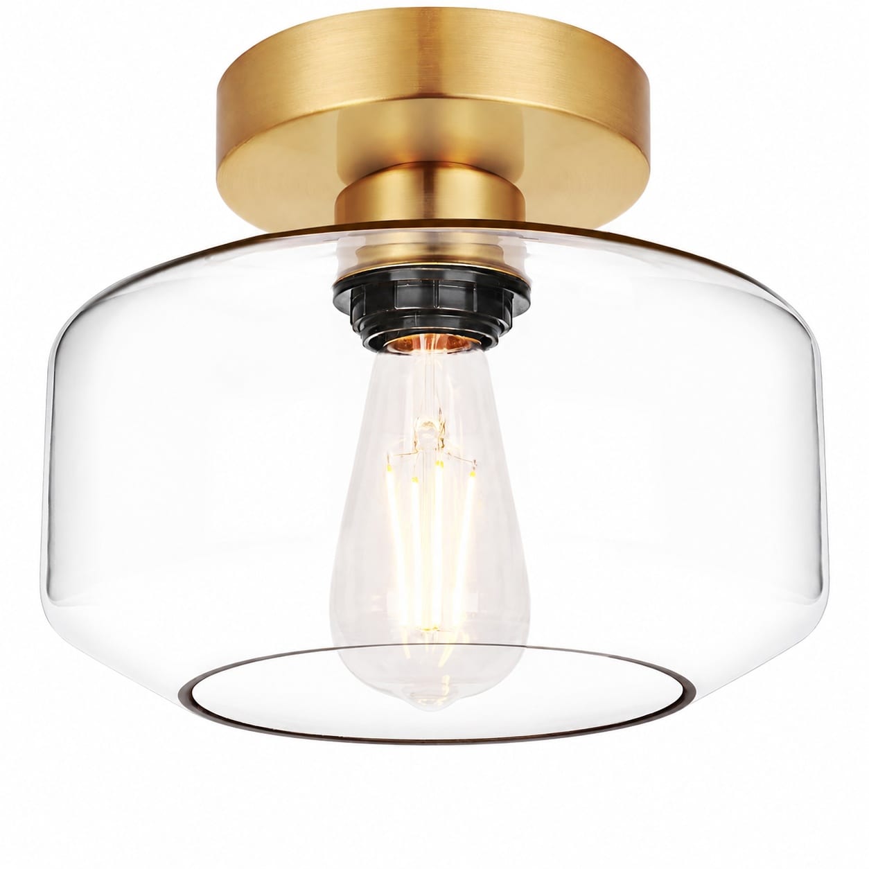 Aoibox  Industrial Semi Flush Mount Ceiling Light Brushed Gold with Clear Glass Shade 800 Lumen LED Bulb 8 6 in