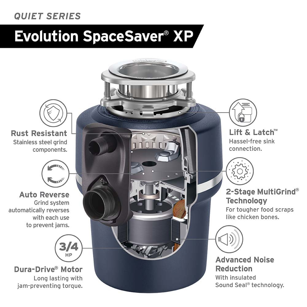 InSinkErator Evolution SpaceSaver XP Non-corded 3/4-HP Continuous Feed  Noise Insulation Garbage Disposal in the Garbage Disposals department at 