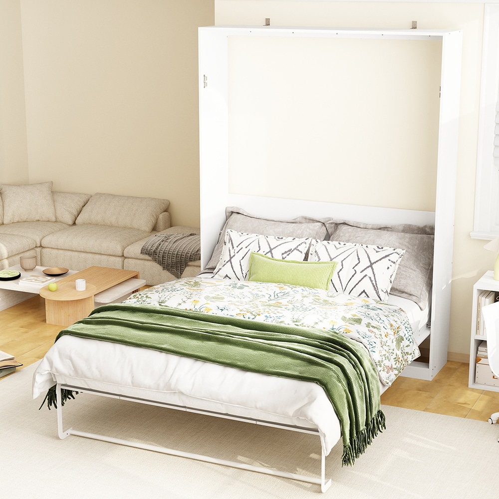 Homsee C-KF210284-01-AB Wood Murphy Panel Bed Queen Size Wardrobe Style Hidden Bed with Fold Down Design and Clean Modern Finish 86.8''L x 64.6''W x 85.6''H White