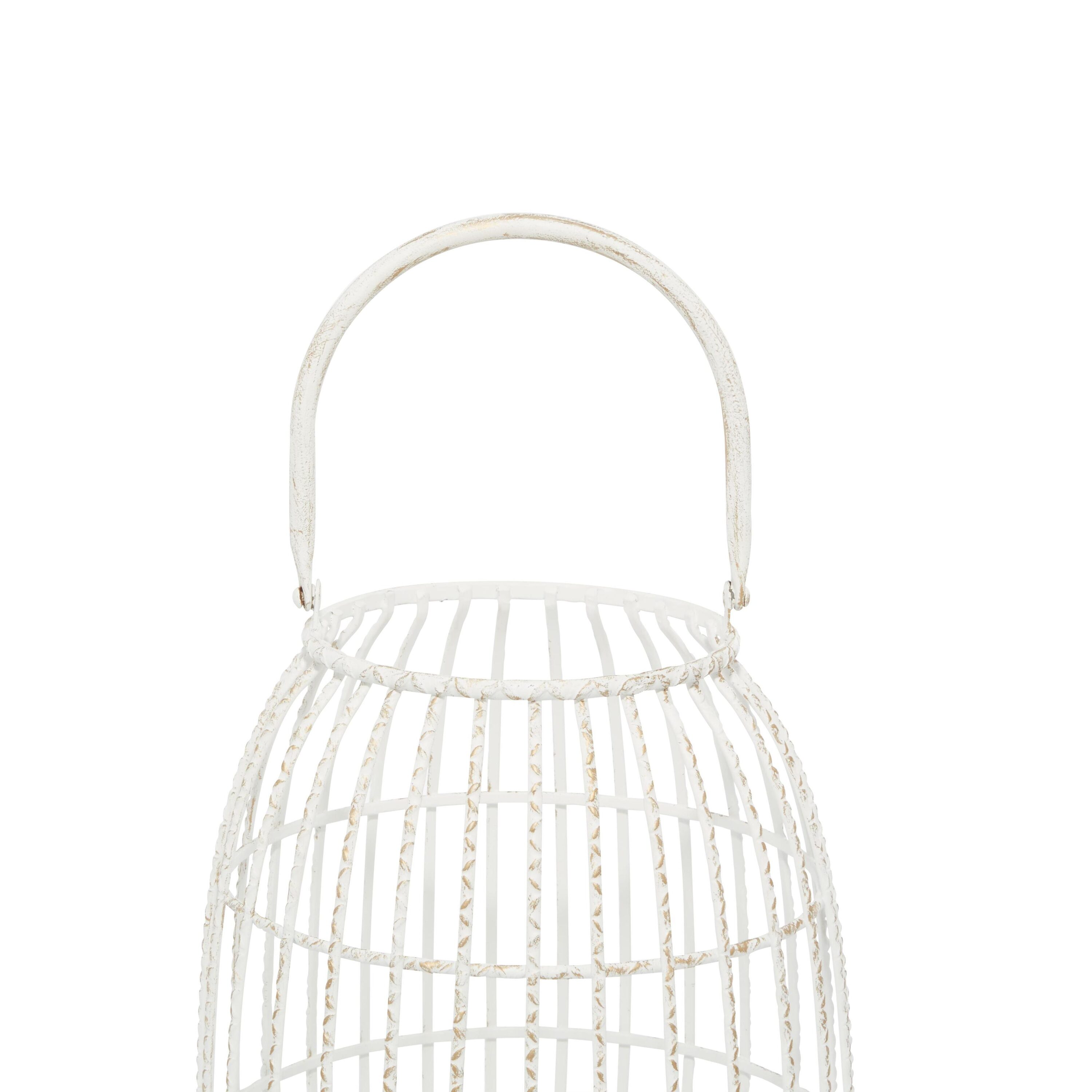 Elegant Oval White Metal LED Candle Lantern, 16.4" Hanging Design