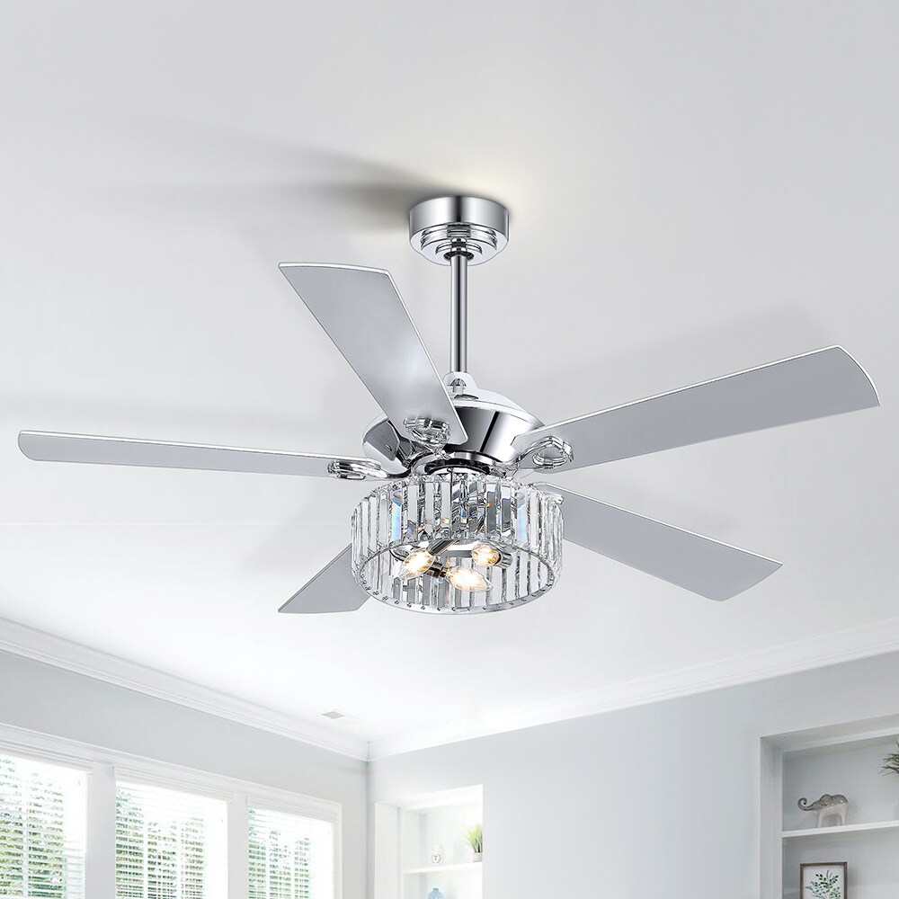 Chrome 52-Inch Ceiling Fan with Crystal Chandelier and Remote