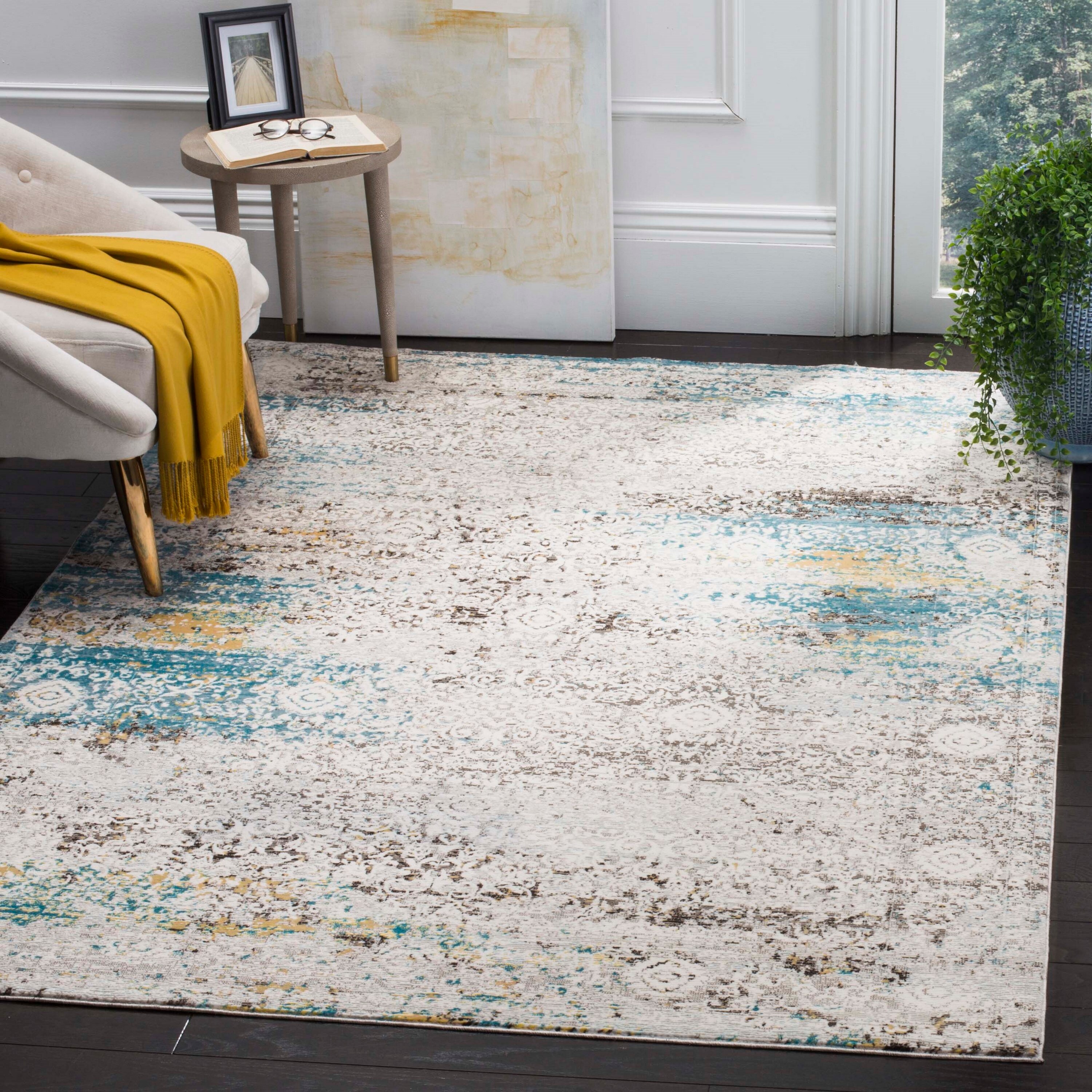 Safavieh ARA183B-4 Aria Cathrine 4 x 6 (ft) Loomed Polypropylene Blue/Creme Rectangular Indoor Damask Vintage Area rug