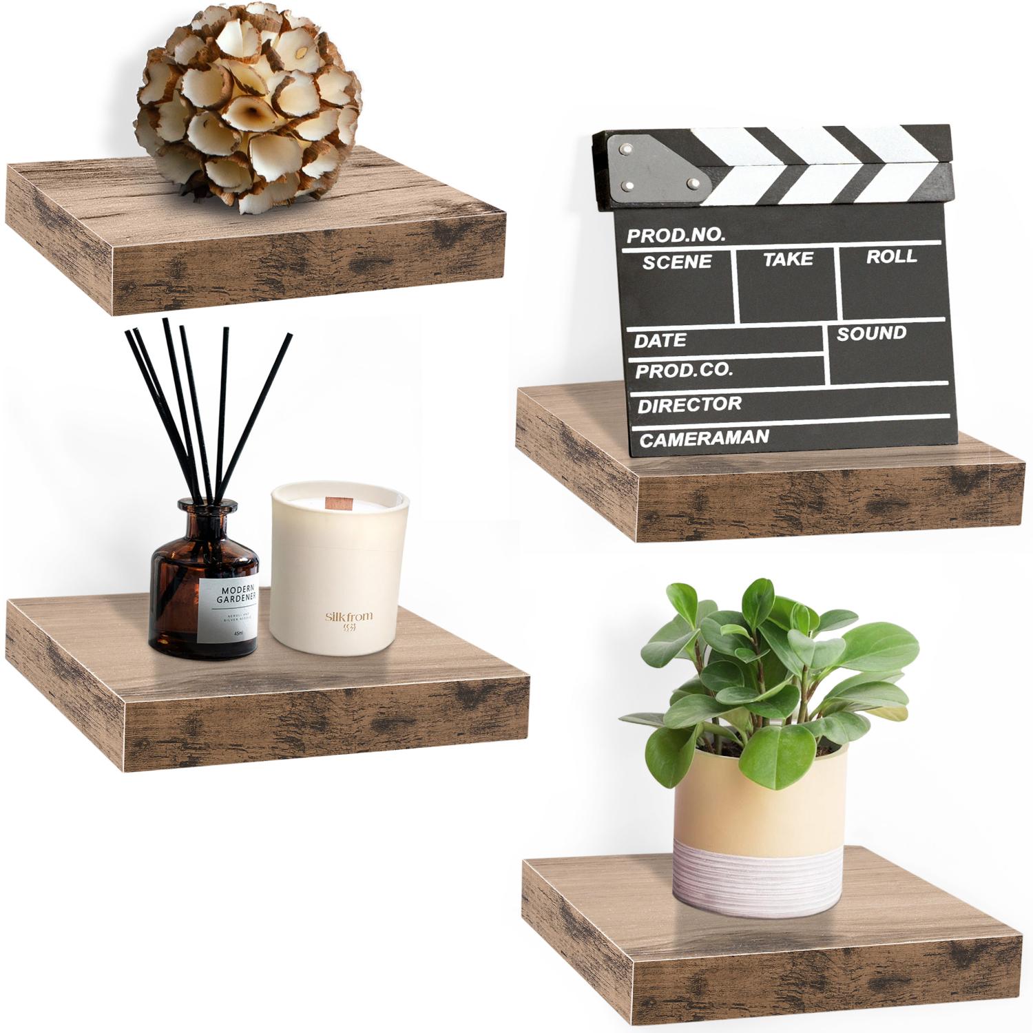 SORBUS WD-TIL4-MGW 9.25-Inches L x 9.25-Inches D x 1.5-Inches H Mahogany Wood Rectangular Floating shelf 4 Decorative Shelves