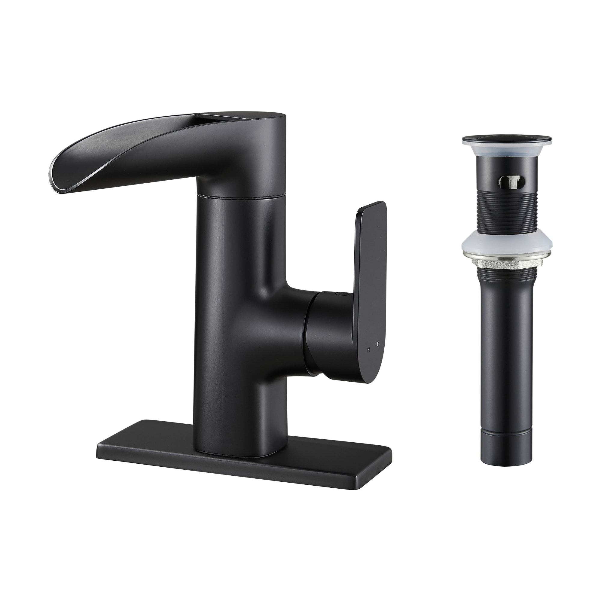 Zalerock L2BF13 Black Single hole 1-handle Low-arc Residential Handle Bathroom Sink Faucet with Drain with Deck Plate