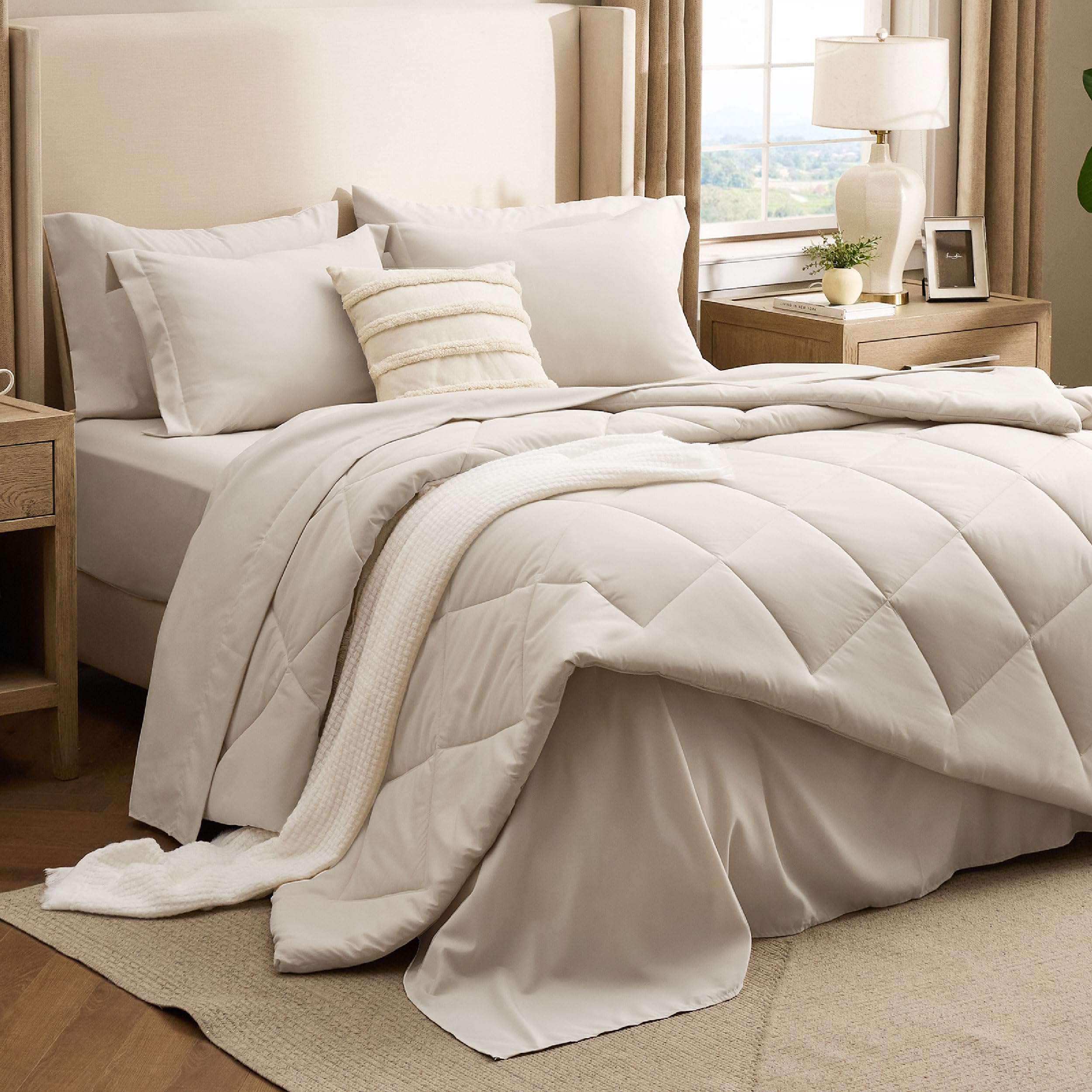 Bedsure 88x88 Queen 7-Piece Beige Bed in a Bag