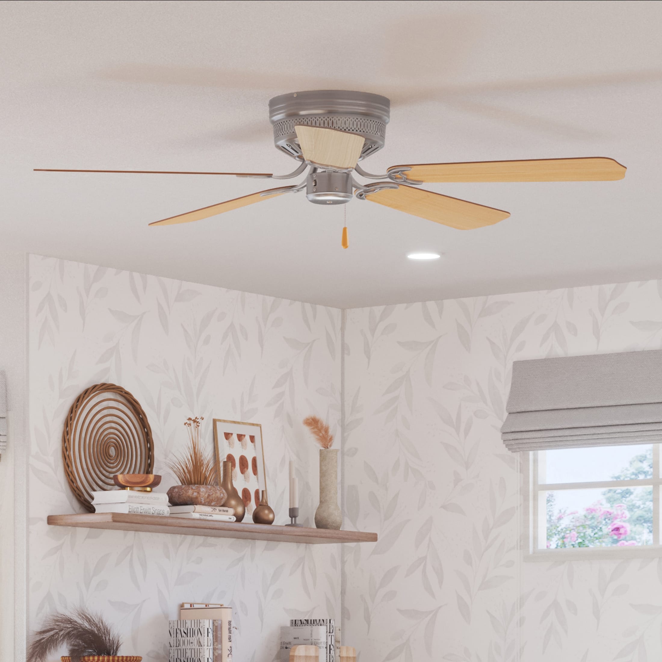 Progress Lighting - AirPro Hugger 52-in Brushed Nickel Flush Mount Ceiling Fan Light Kit Compatib...