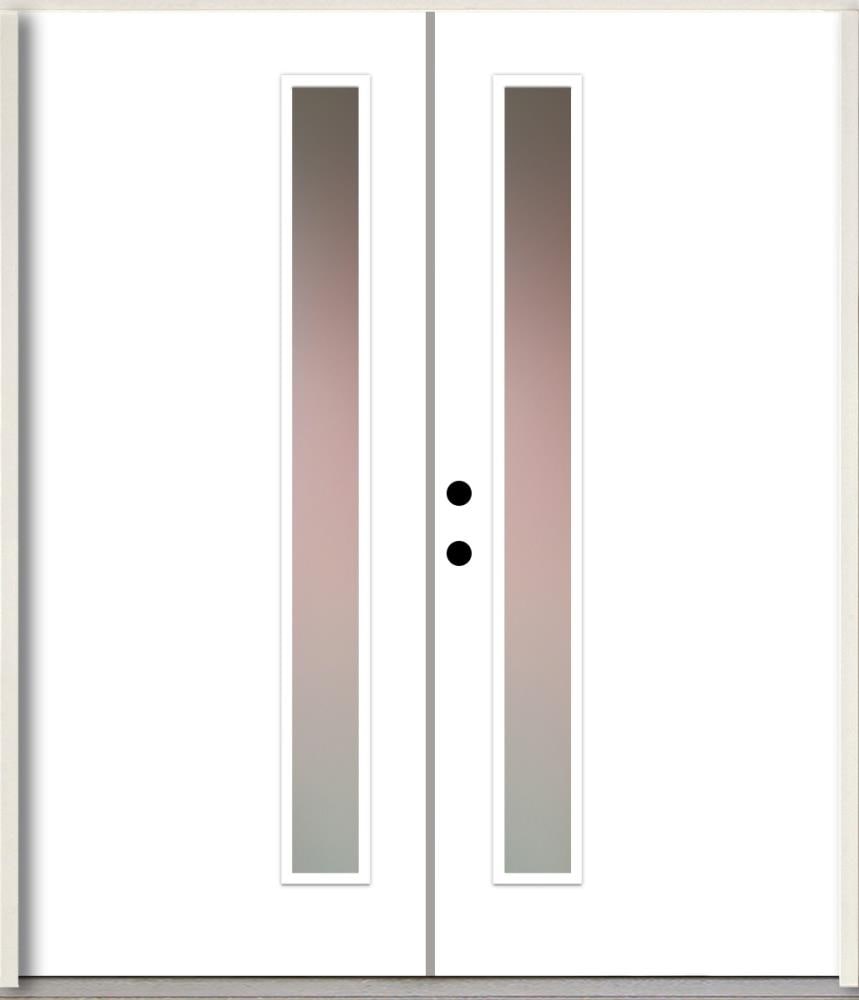 RELIABILT LO1065407 Spotlights 64-in x 80-in x Fiberglass 1/4 lite Right-hand inswing Modern White Paint Painted Prehung Double Front Door Insulating core
