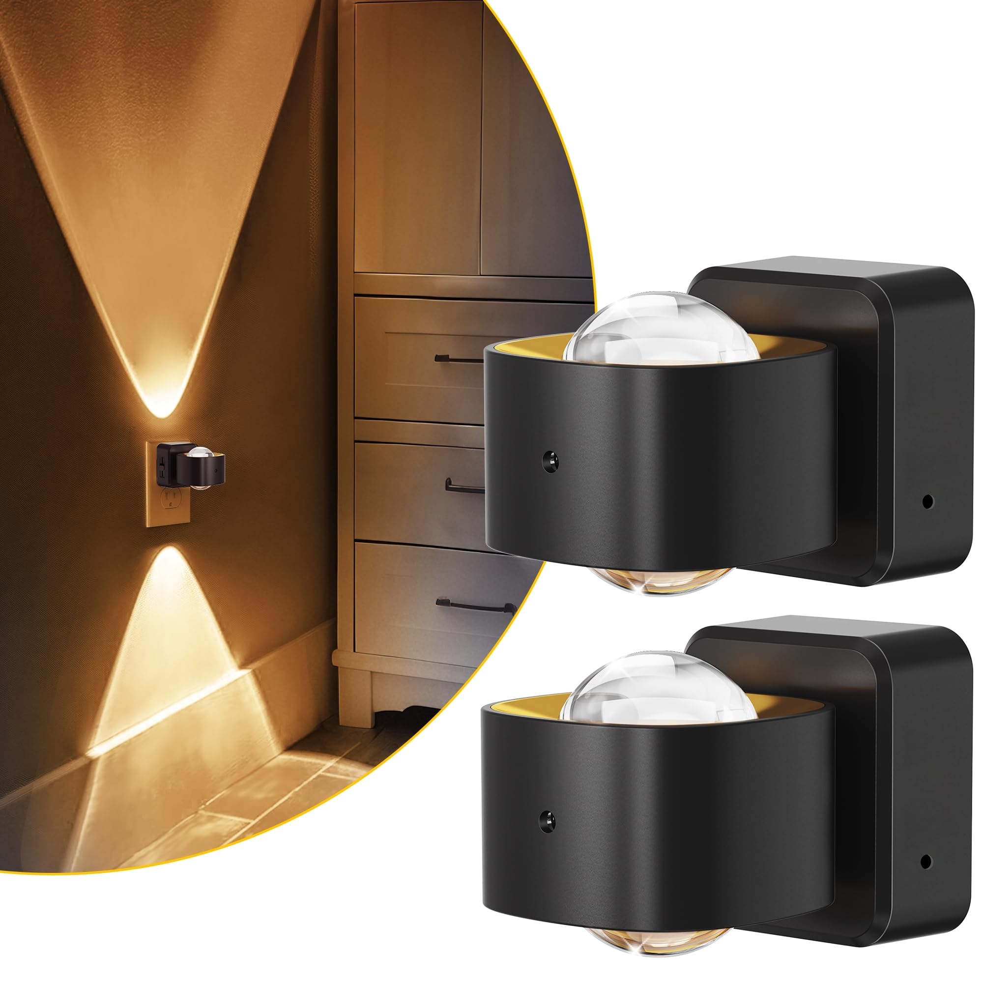 Vrbgify  LED Night Light Projector 2 Pack Plug In Dusk to Dawn Sensor 180 Degree Rotating 0 to 150LM Dimmable Soft White for Bathroom Kids Decor