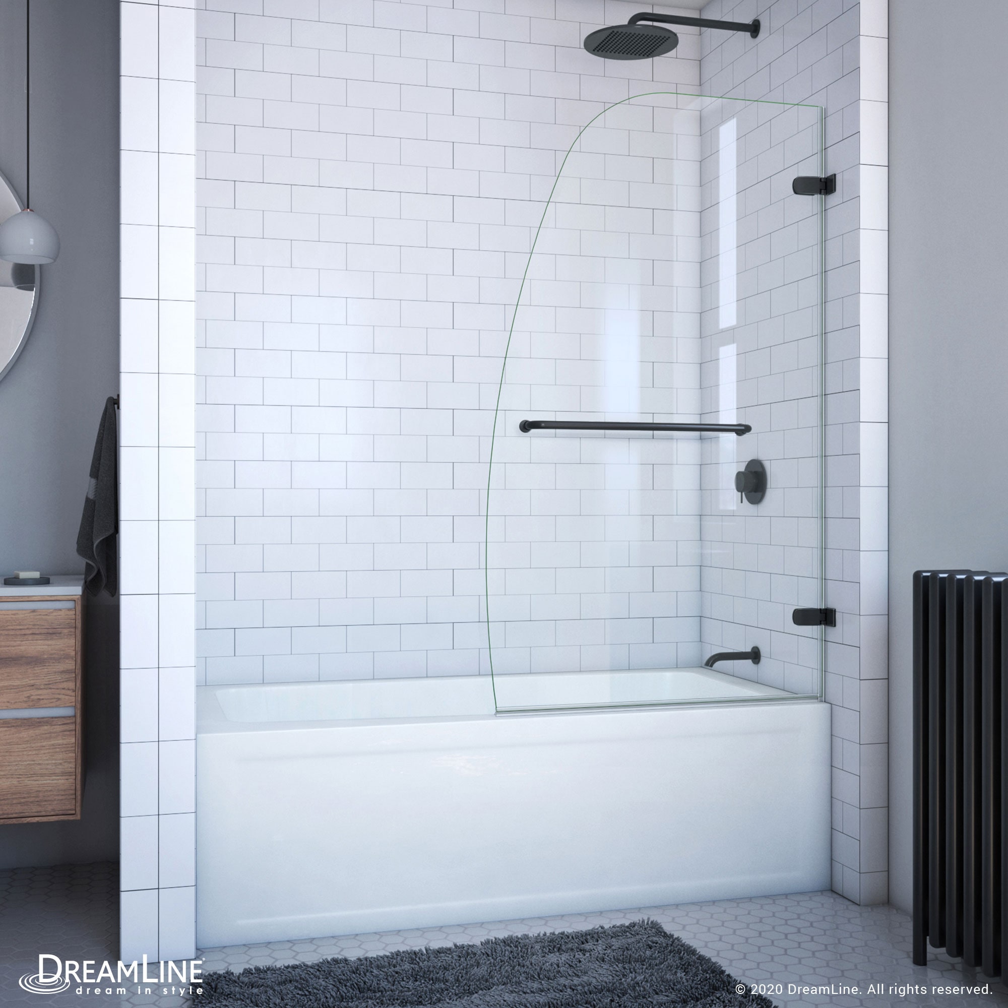 DreamLine SHDR-3534586-09 Aqua Uno Matte Black 34-5/16-in W x 58-in H Frameless Hinged Bathtub door
