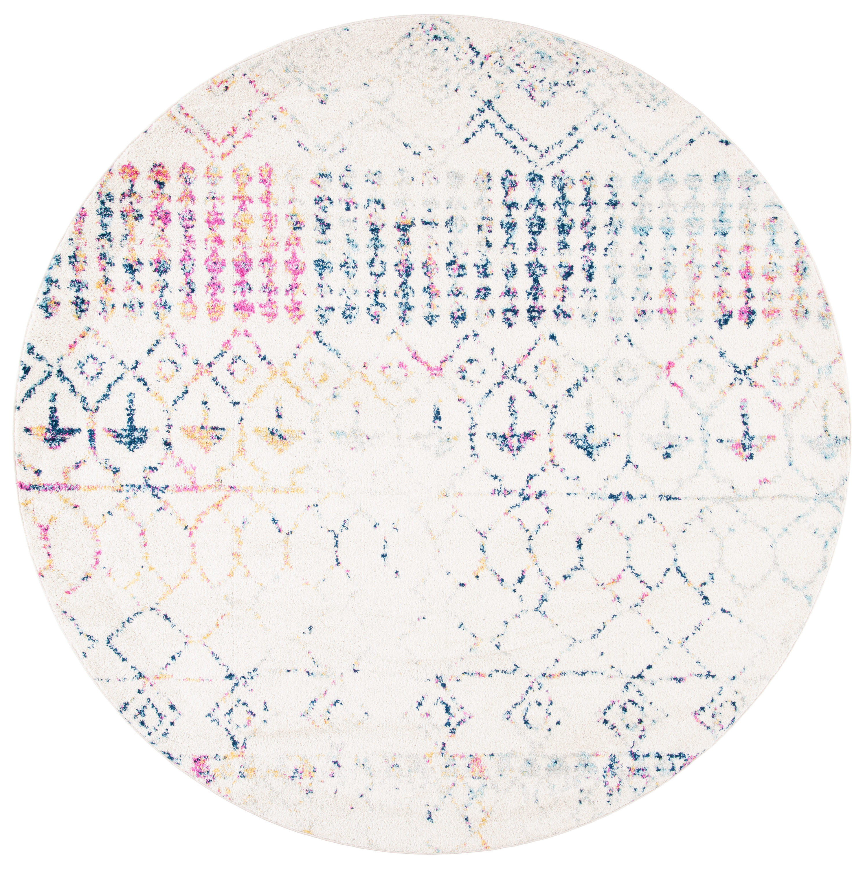 Safavieh TUL229C-10R Tulum 10 x 10 (ft) Loomed Polypropylene Ivory/Blue Round Indoor Abstract Bohemian/Eclectic Area rug