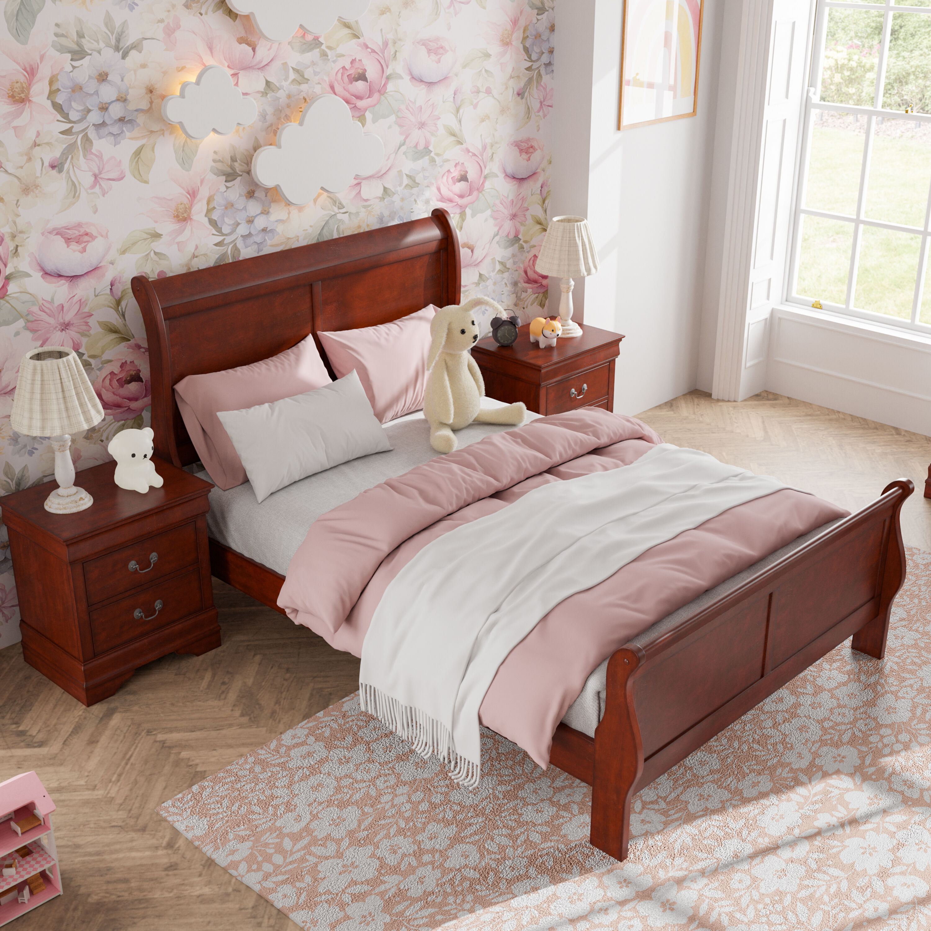 Furniture of America EC-7866CH-F-2NS Burkhart Cherry Full Bedroom Set